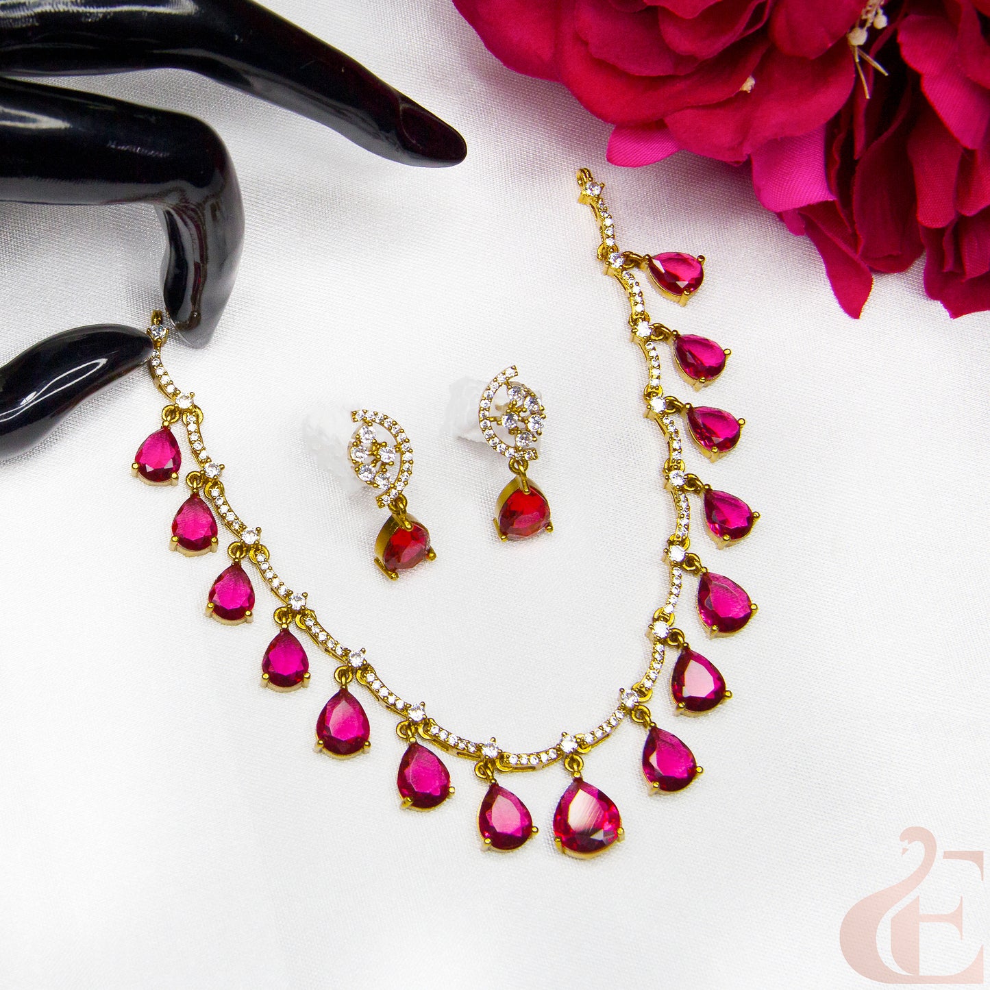 Top view of AD Antique Necklace Set Ruby stones