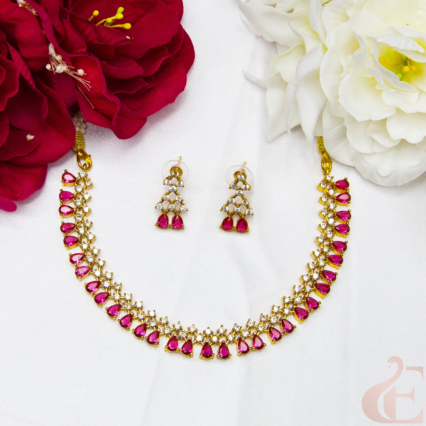 Top view of AD Antique Necklace Set Ruby stones