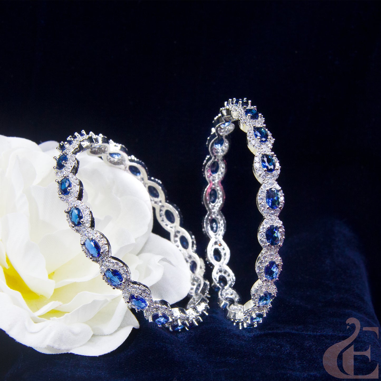 Front view of AD Stone Premium Bangles ( 1 Pair ) Blue stones