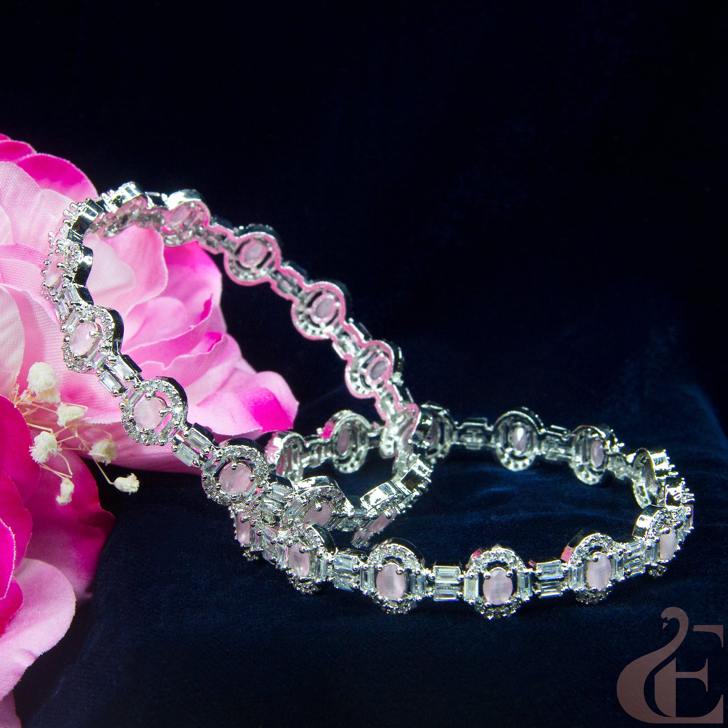 Front view of AD Stone Premium Bangles ( 1 Pair )Pink stones