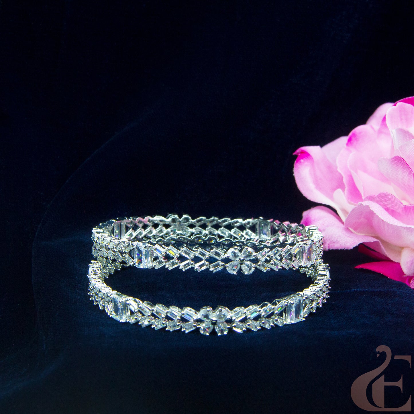 Front view of AD Stone Premium Bangles ( 1 Pair )white