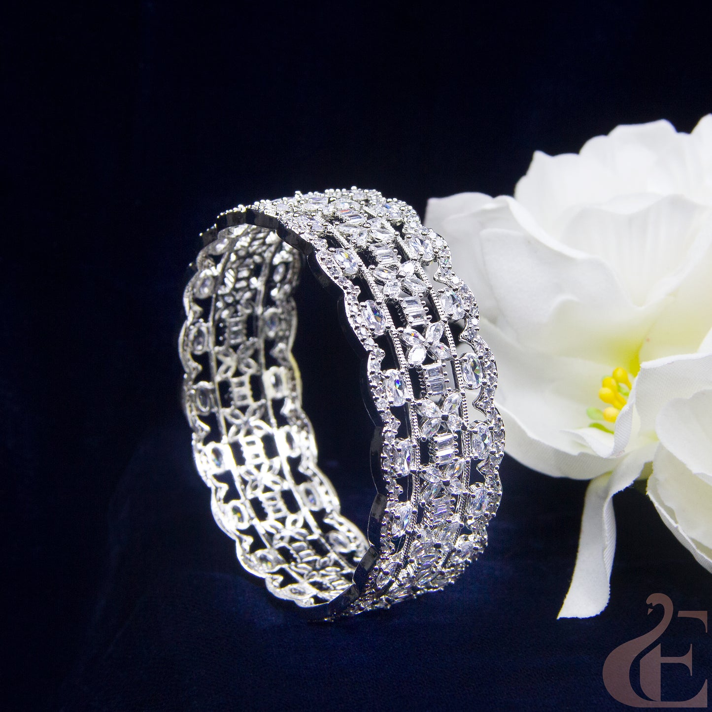 Front view of AD Stone Premium Bangles ( 1 Pcs ) White stones