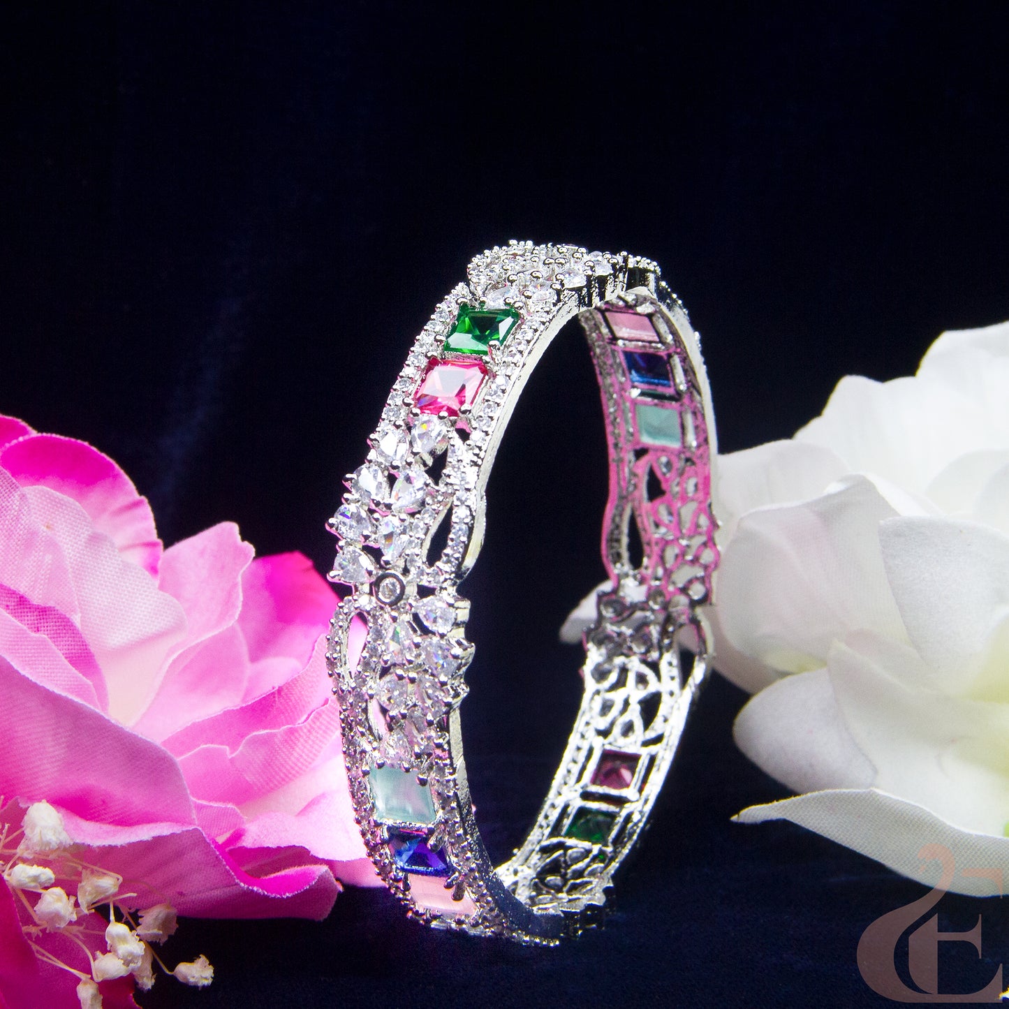 Front view of AD Stone Premium Bangles ( 1 Pcs ) Multi color stones