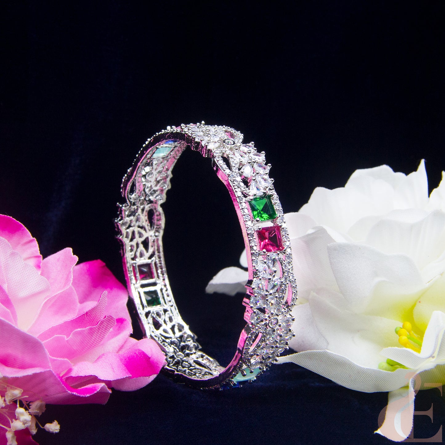 Front view of AD Stone Premium Bangles ( 1 Pcs ) Multi color stones