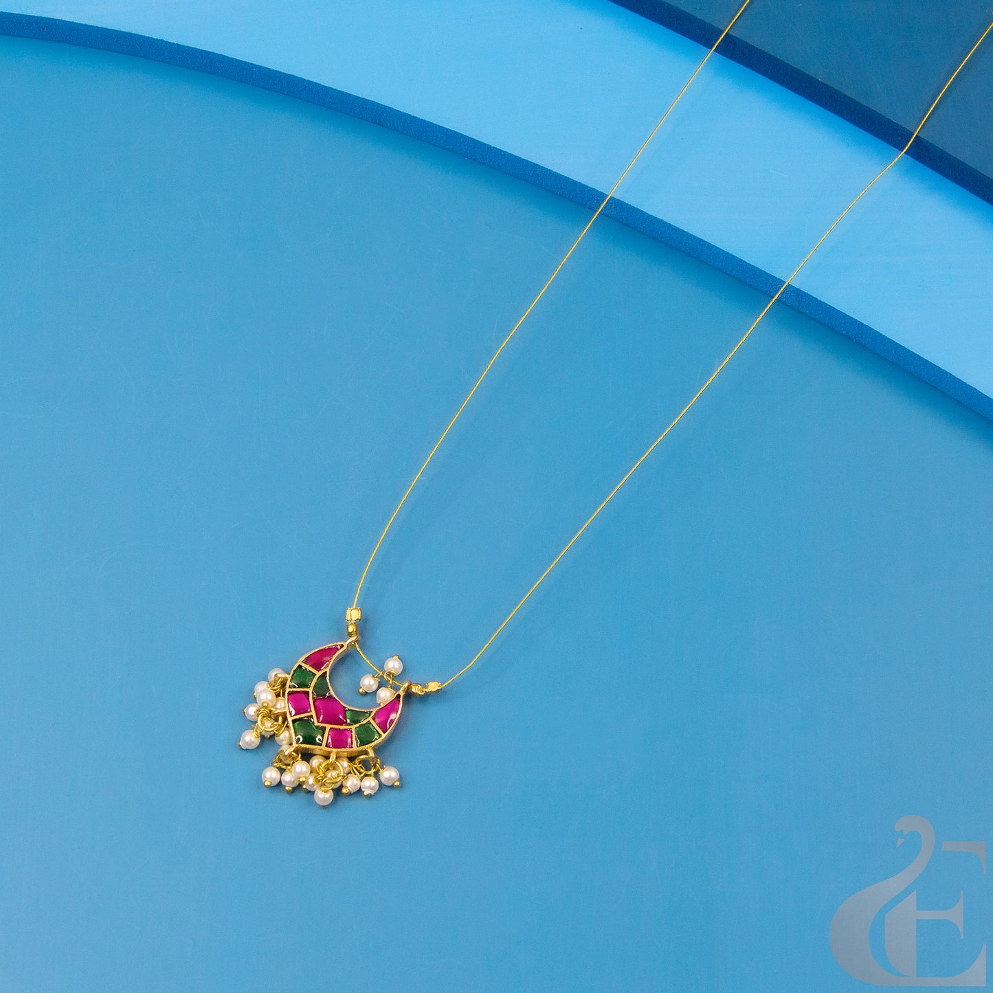 Top view of Anti-Tarnish Invisible Chain Necklace Ruby Green 05