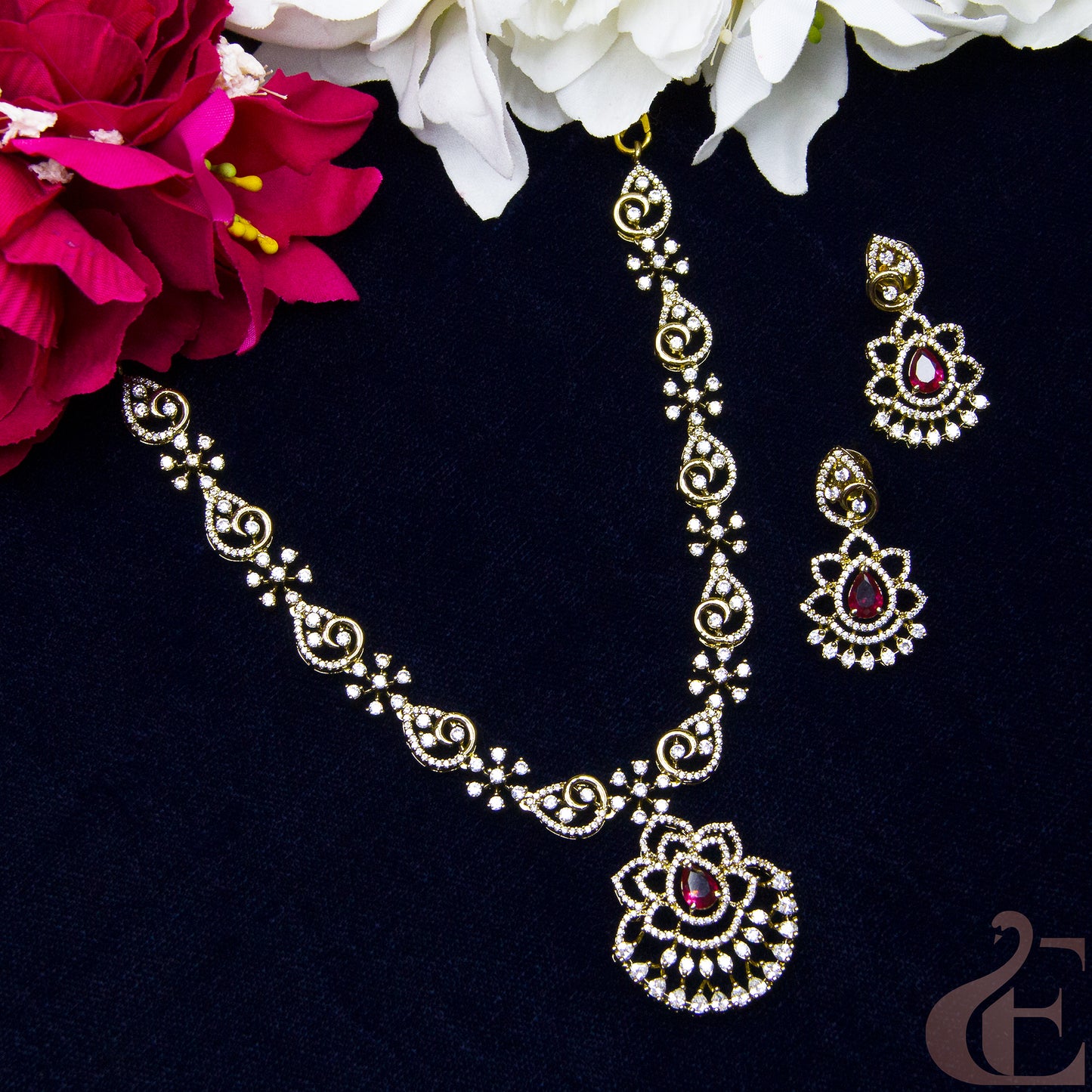 Top view of Antique Ad Necklace Set Ruby