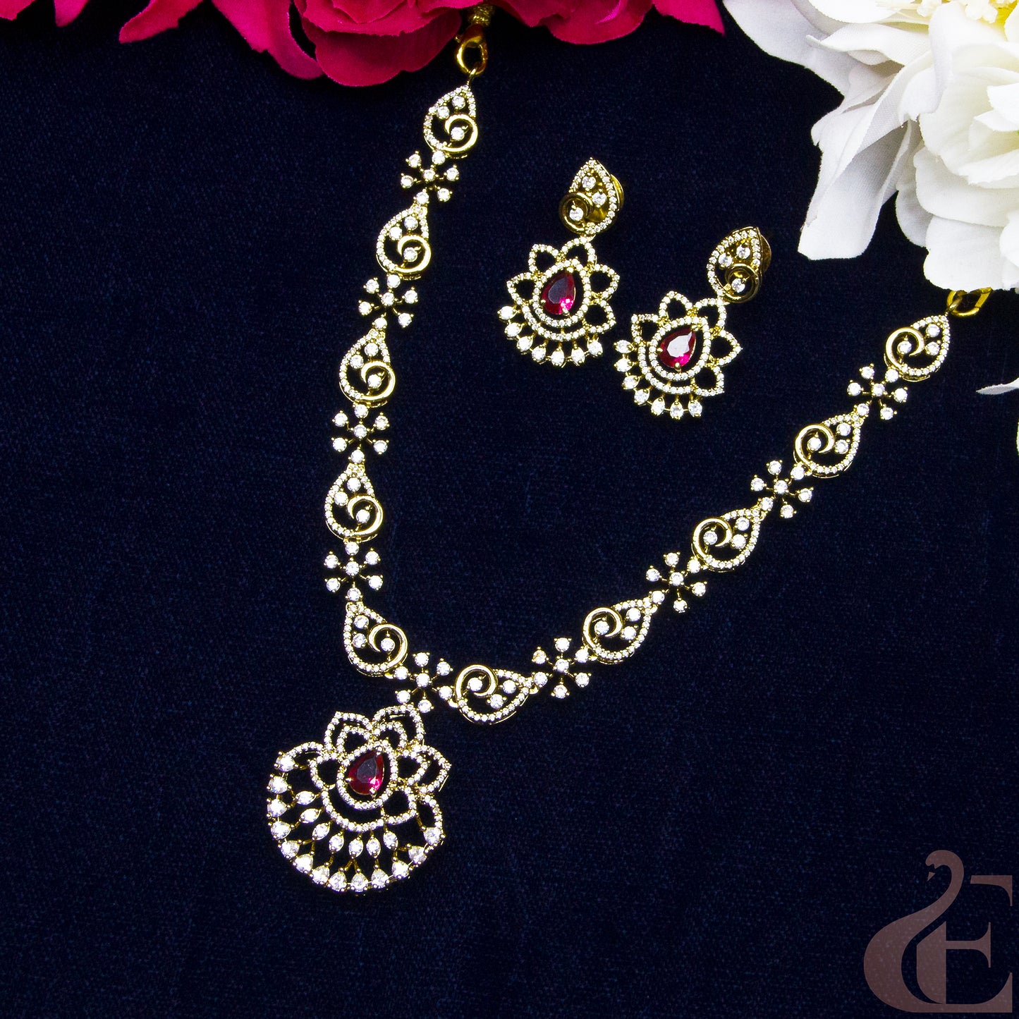 Top view of Antique Ad Necklace Set Ruby