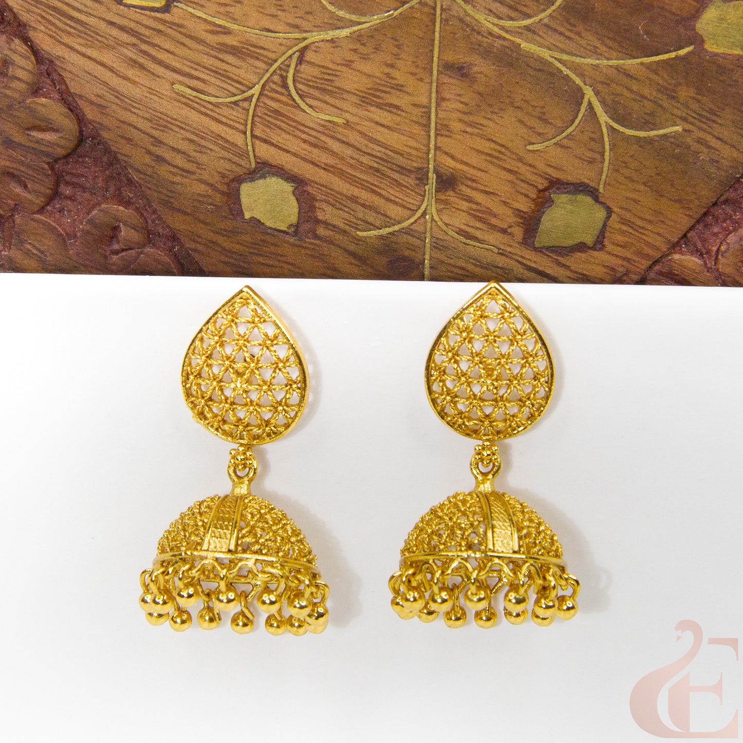 Front view of Antique Light weight Premium Jhumka gold finish