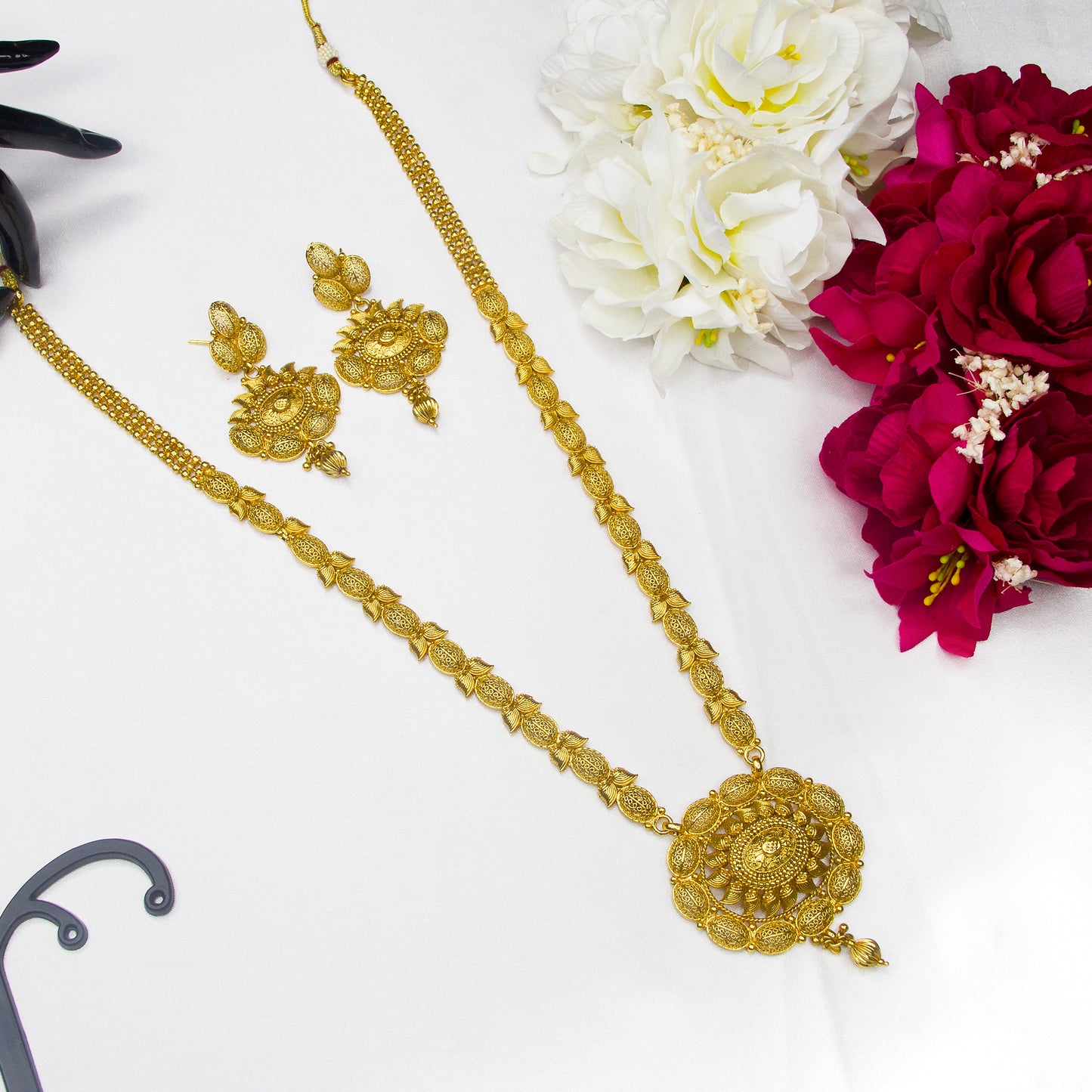 Top view of Antique Long Necklace With Matching Earrings