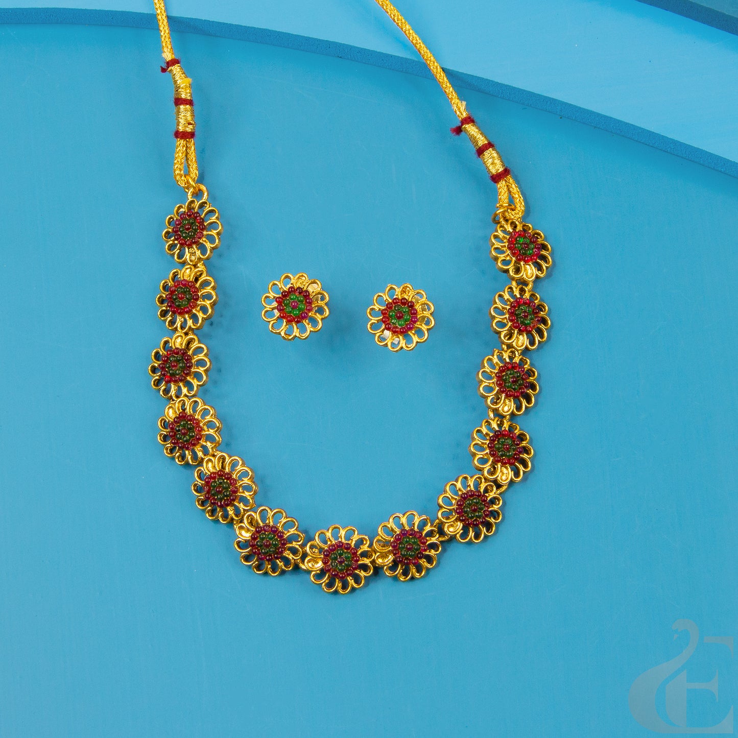 Top view of Antique Necklace & Earrings , Ruby Green color 96