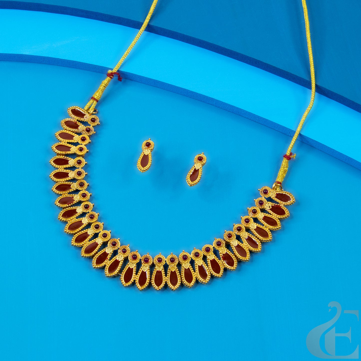 Antique Necklace & Earrings Ruby Stones