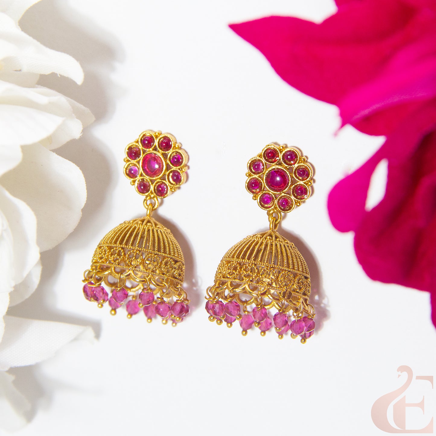 Top view of Antique Premium Jhumka ruby stone