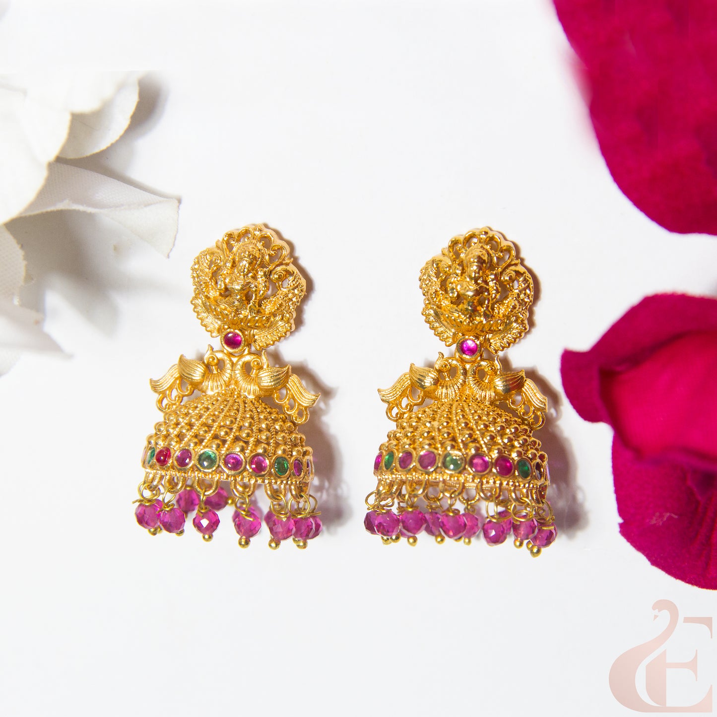 Top view of Antique Premium Jhumka Ruby Green