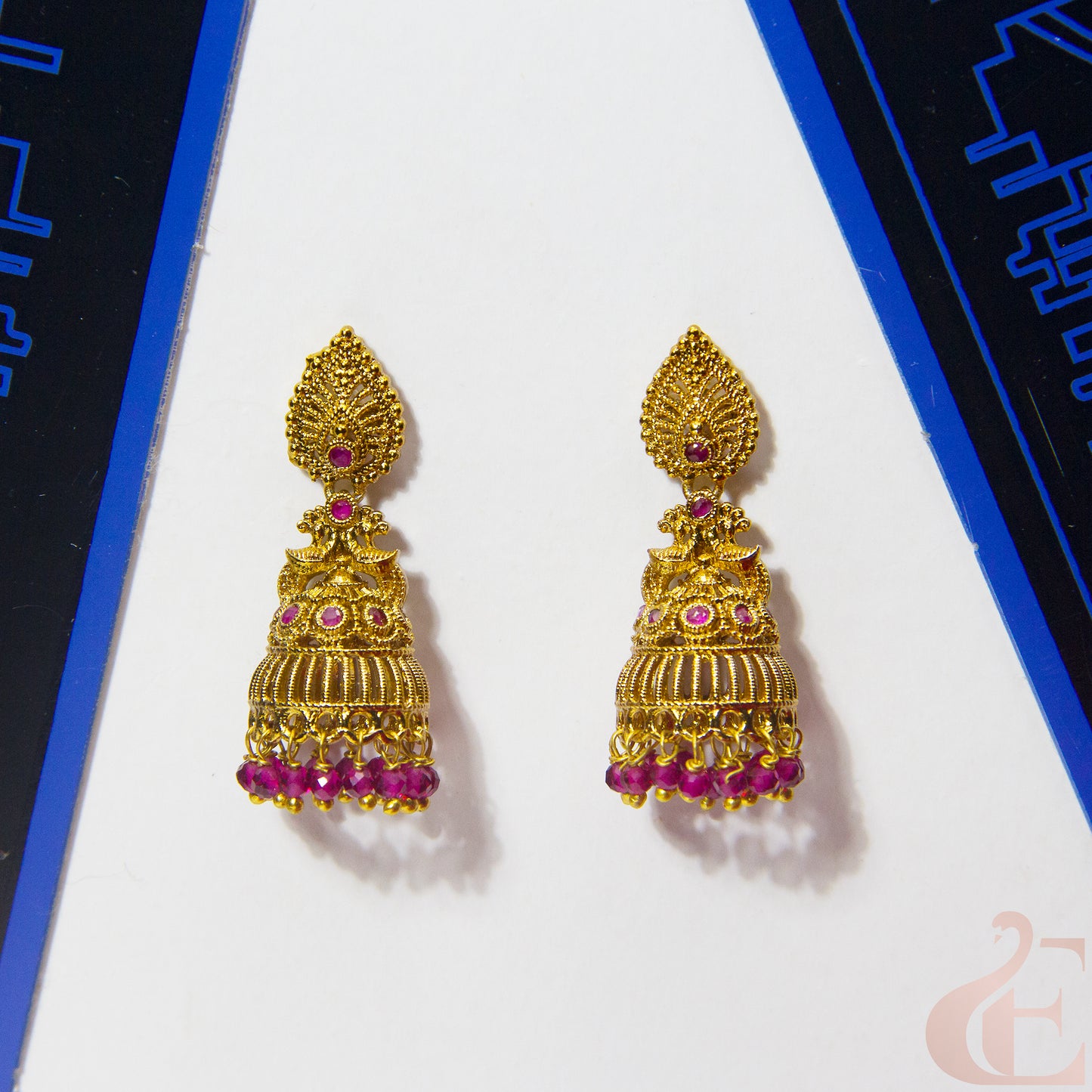 Top view of Antique Premium Jhumka Ruby stones