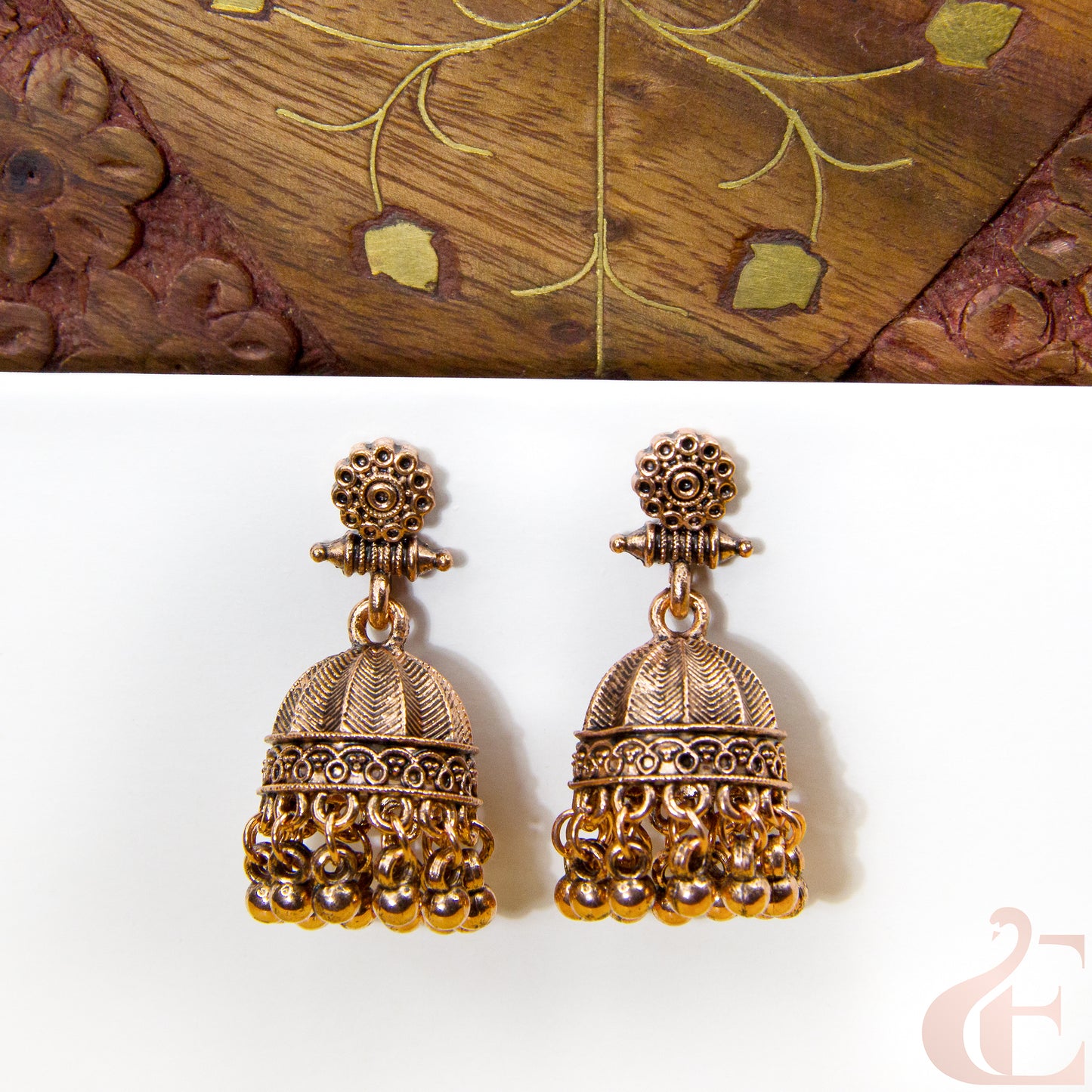 Front view of earring Copper Finish Jhumka