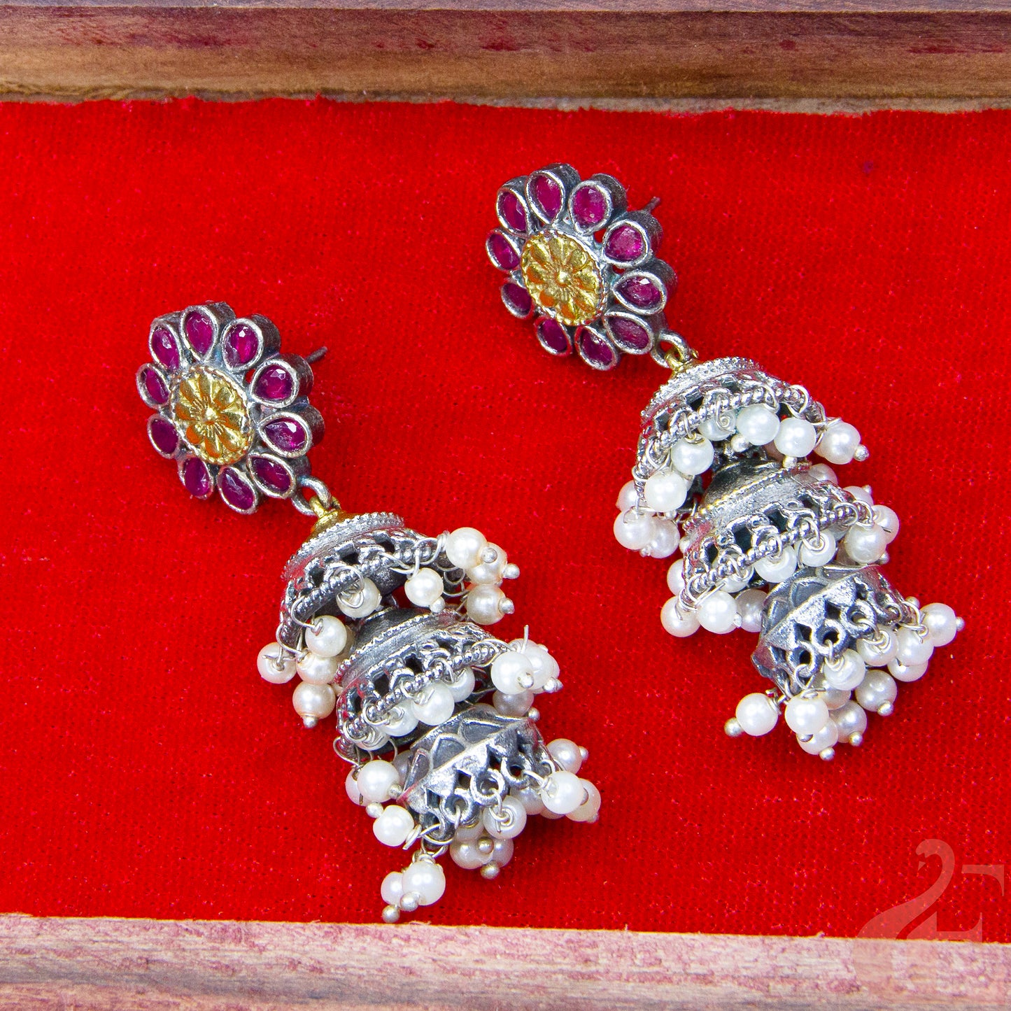 Stylish Silver Replica 3 Layer Long Jhumka Earrings 08