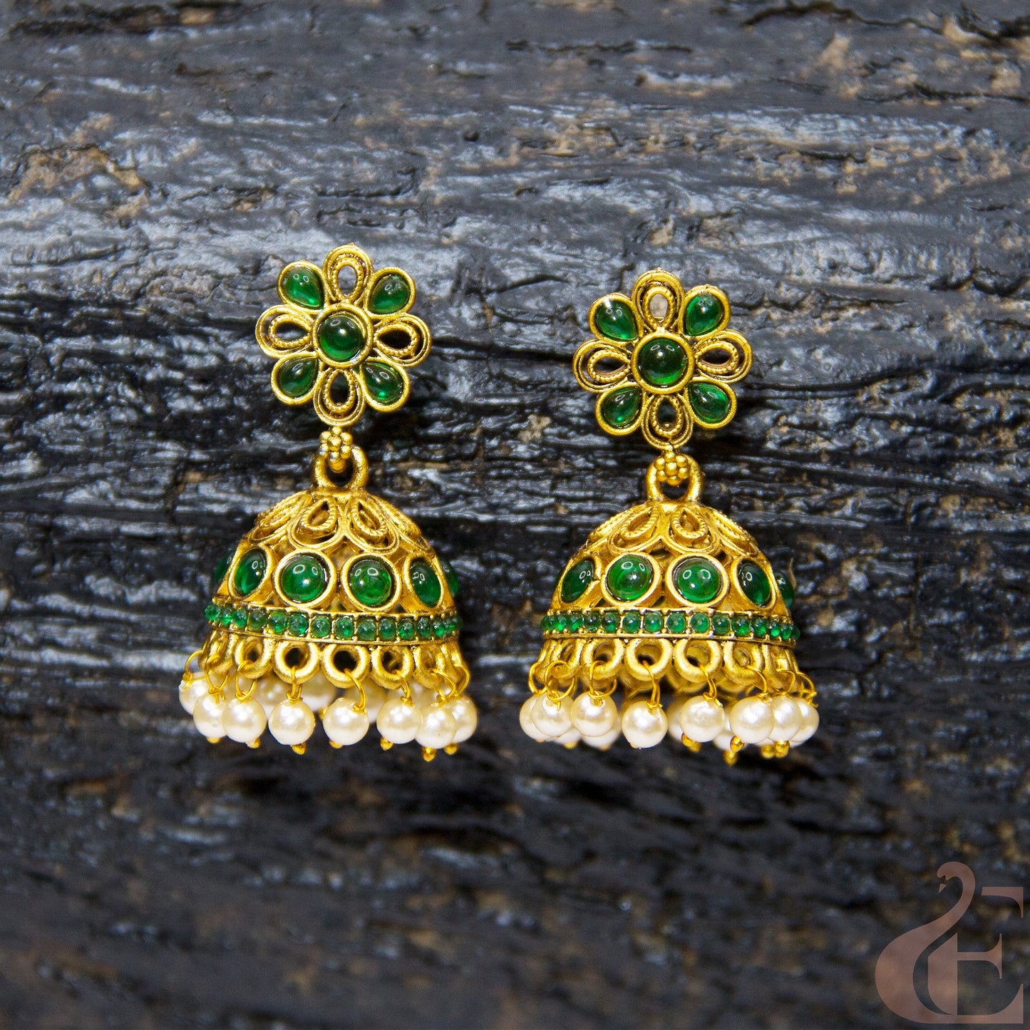 Antique Jhumka Green Stone 76