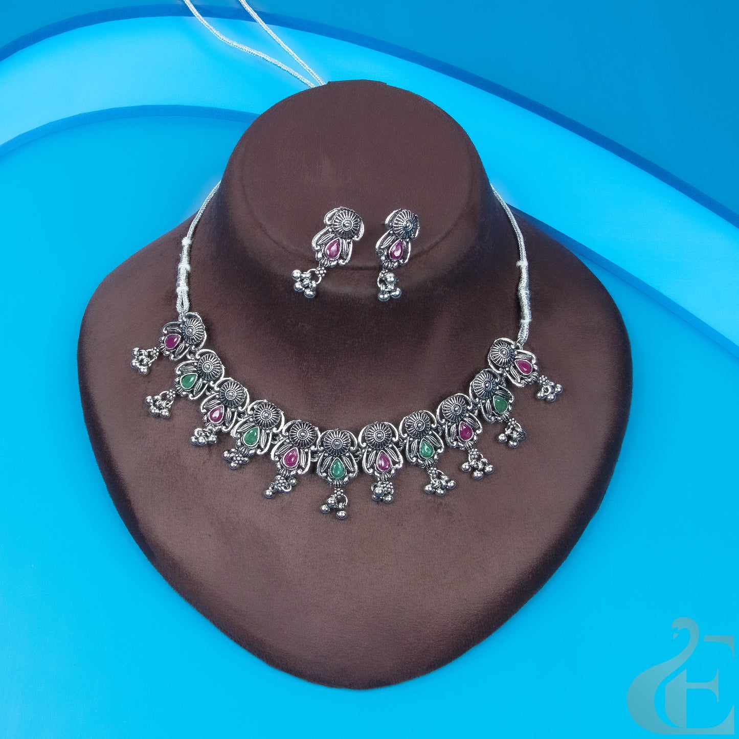 Multi-Color Stone Oxidized Necklace Set