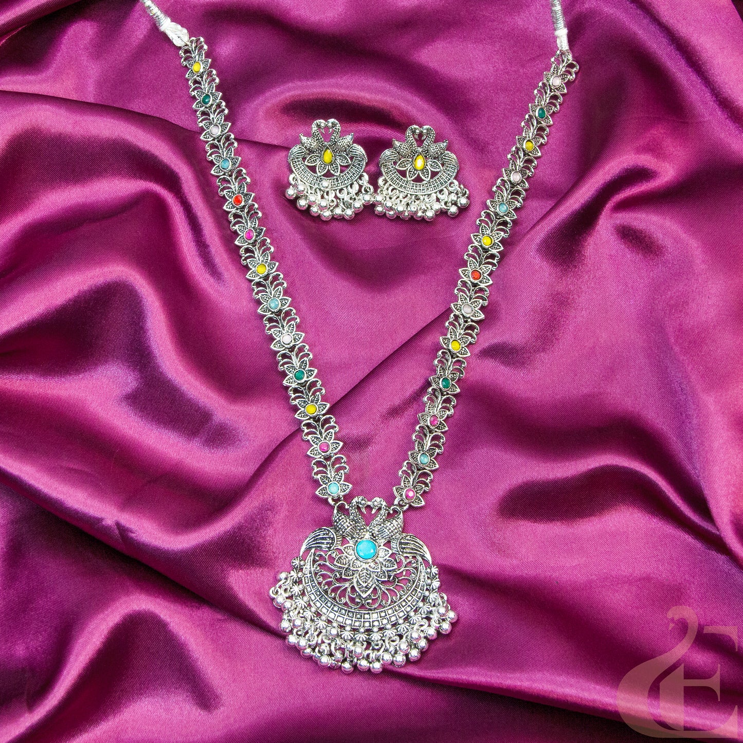 Oxidized Long Multi Colour Necklace Set
