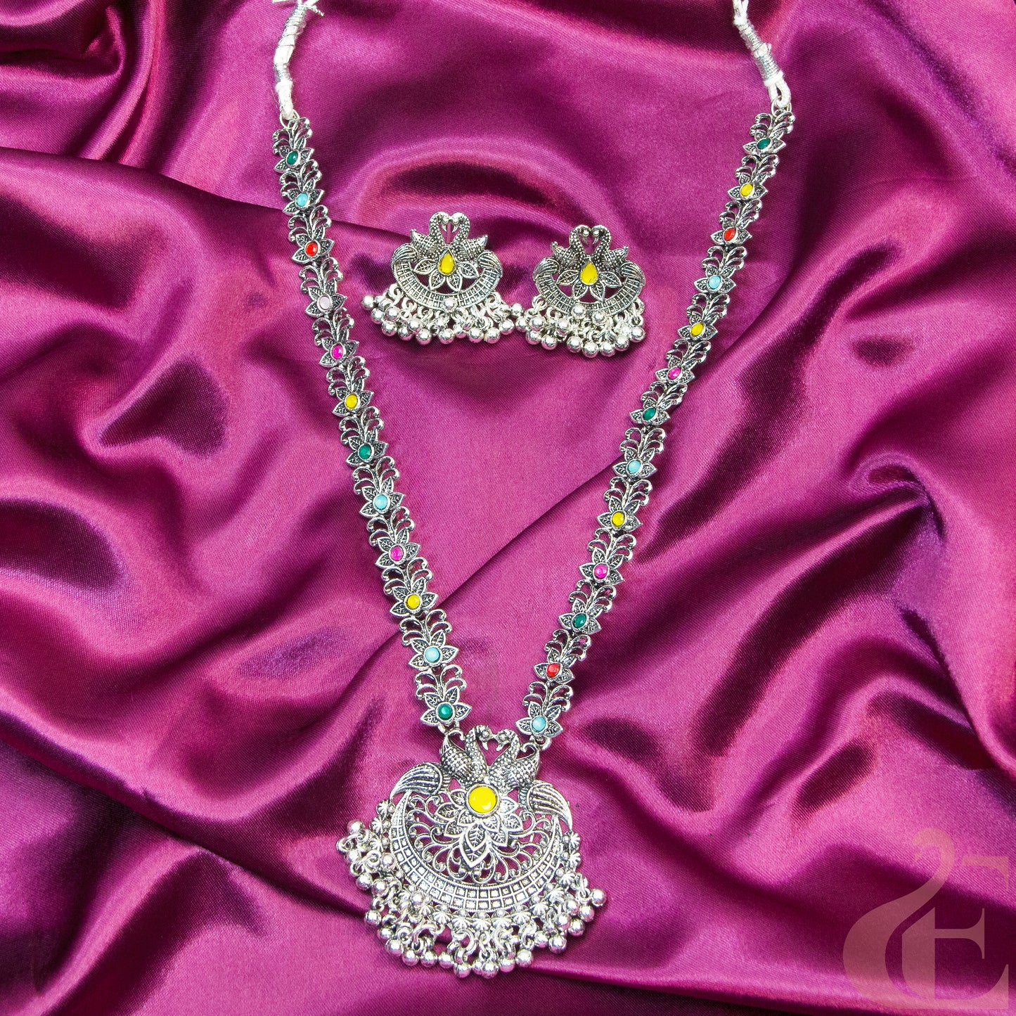 Oxidized Long Multi Colour Necklace Set