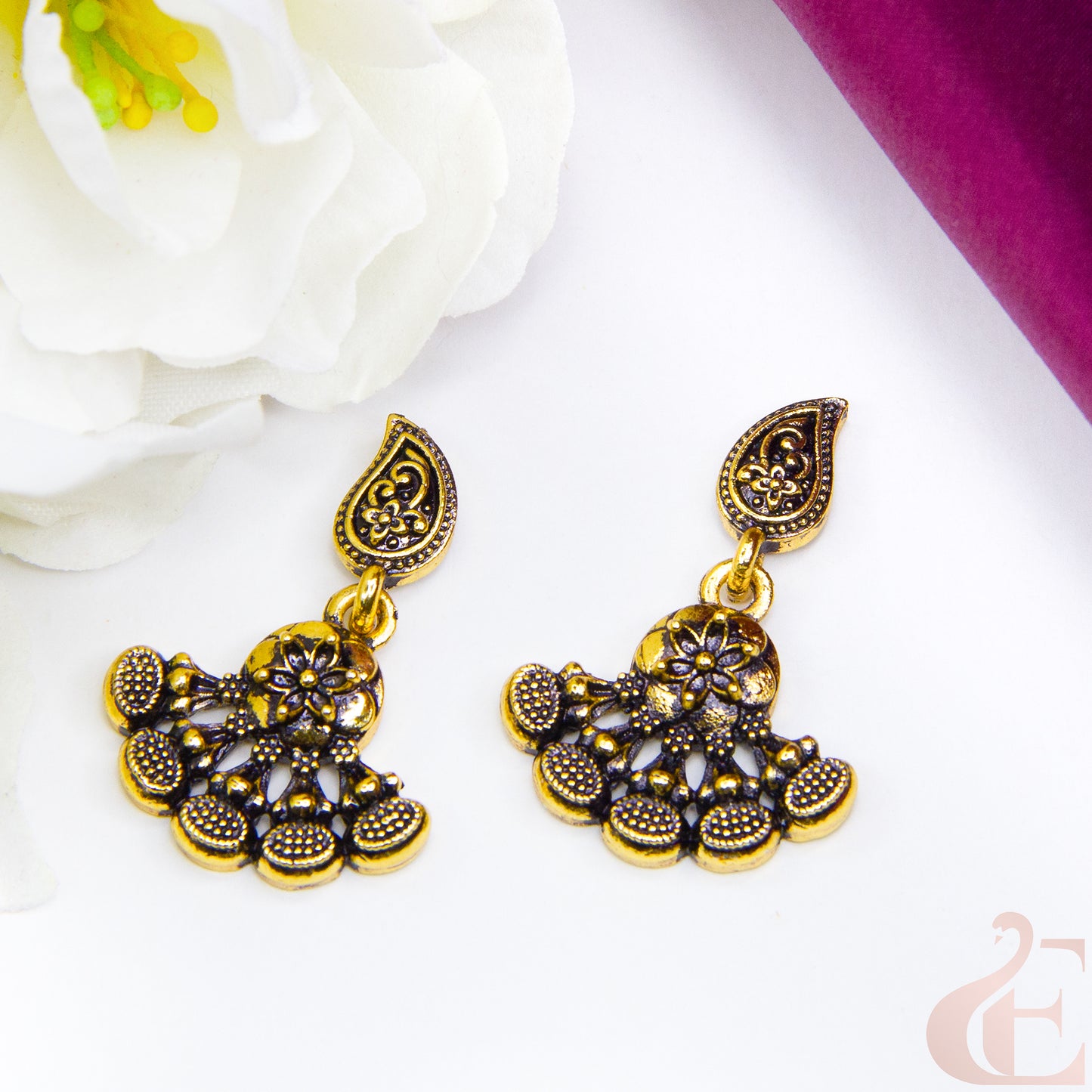 Mehndi finish oxidised earrings 05