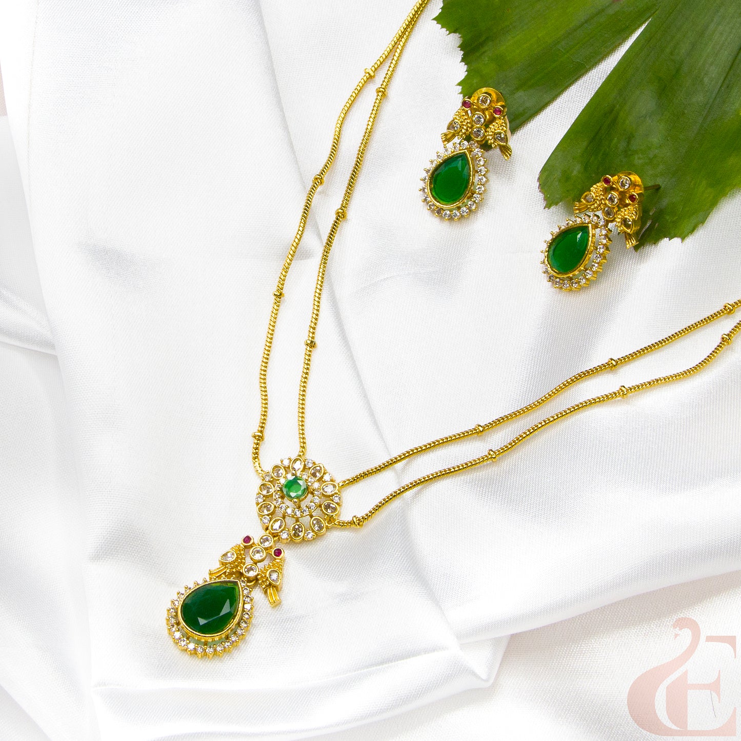 Premium AD stone Pendant Chain Neckpiece & Earrings 03