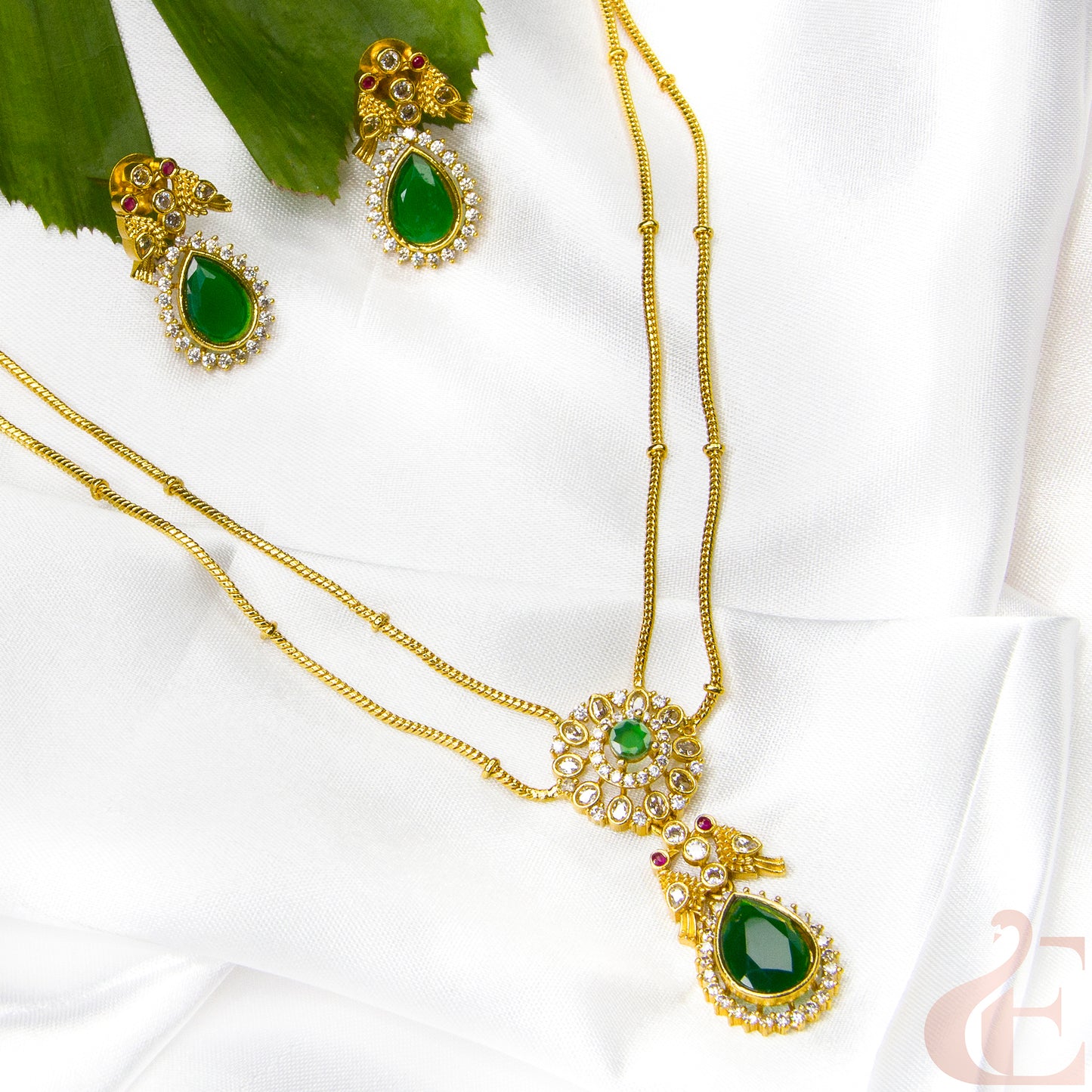 Premium AD stone Pendant Chain Neckpiece & Earrings 03