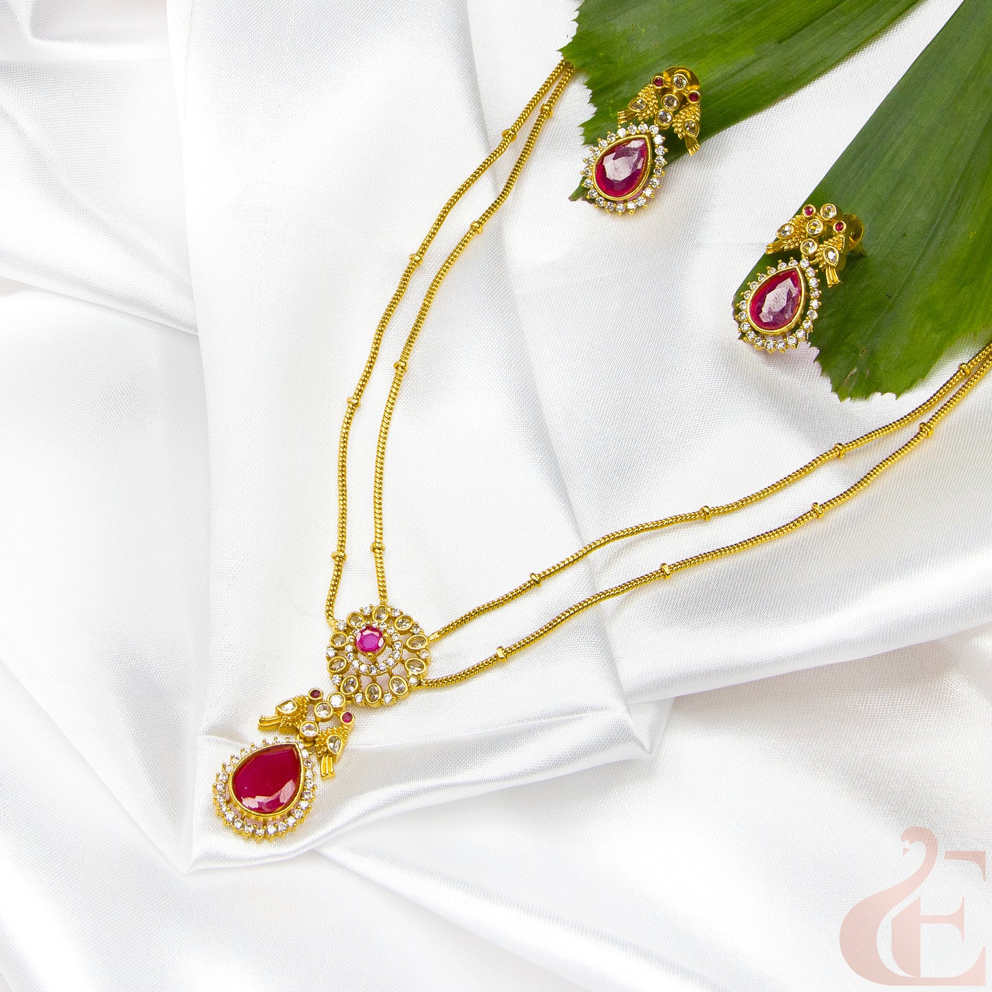 Premium AD stone Pendant Chain Neckpiece & Earrings 03