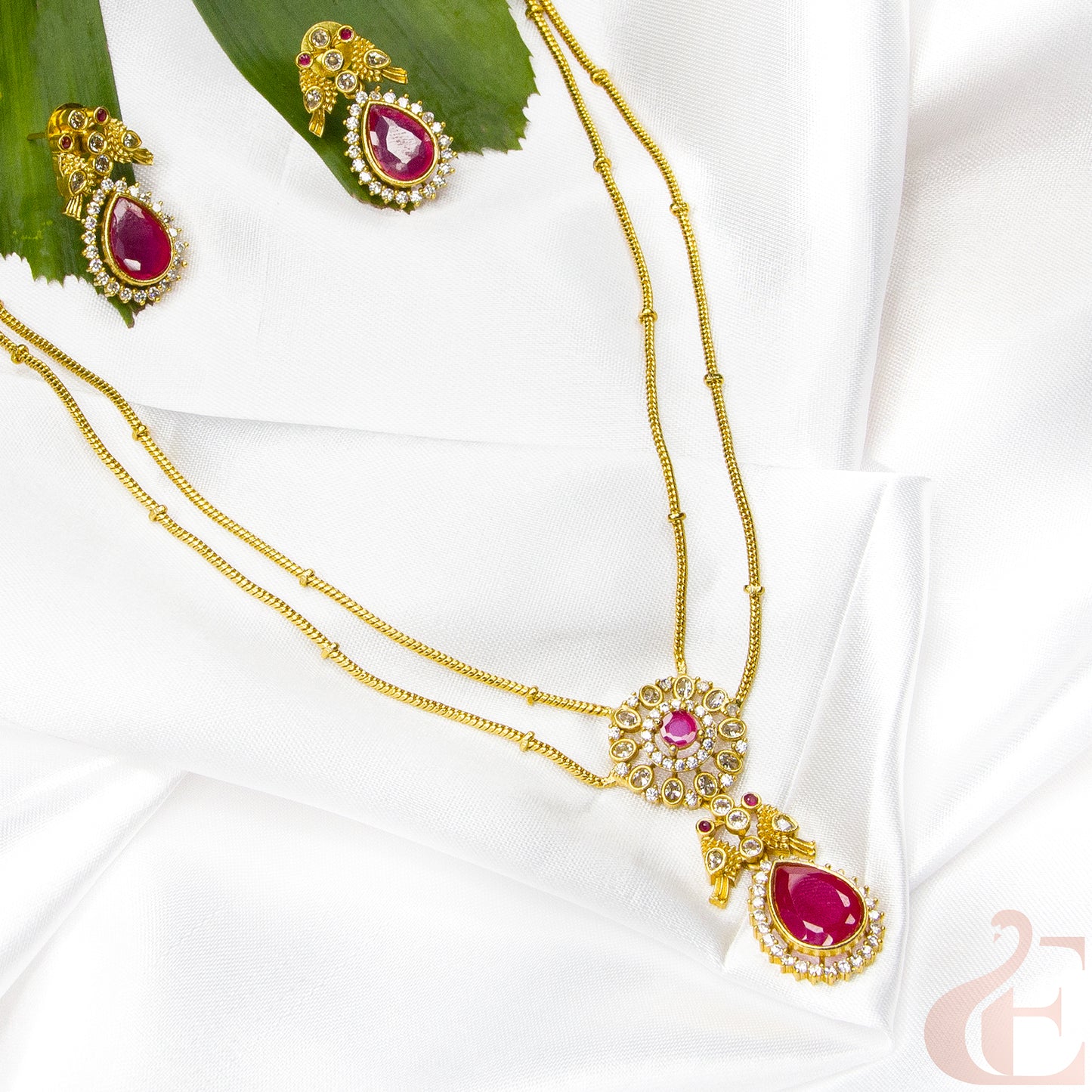 Premium AD stone Pendant Chain Neckpiece & Earrings 03