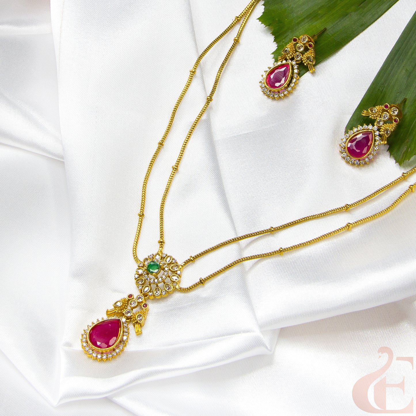Premium AD stone Pendant Chain Neckpiece & Earrings 03