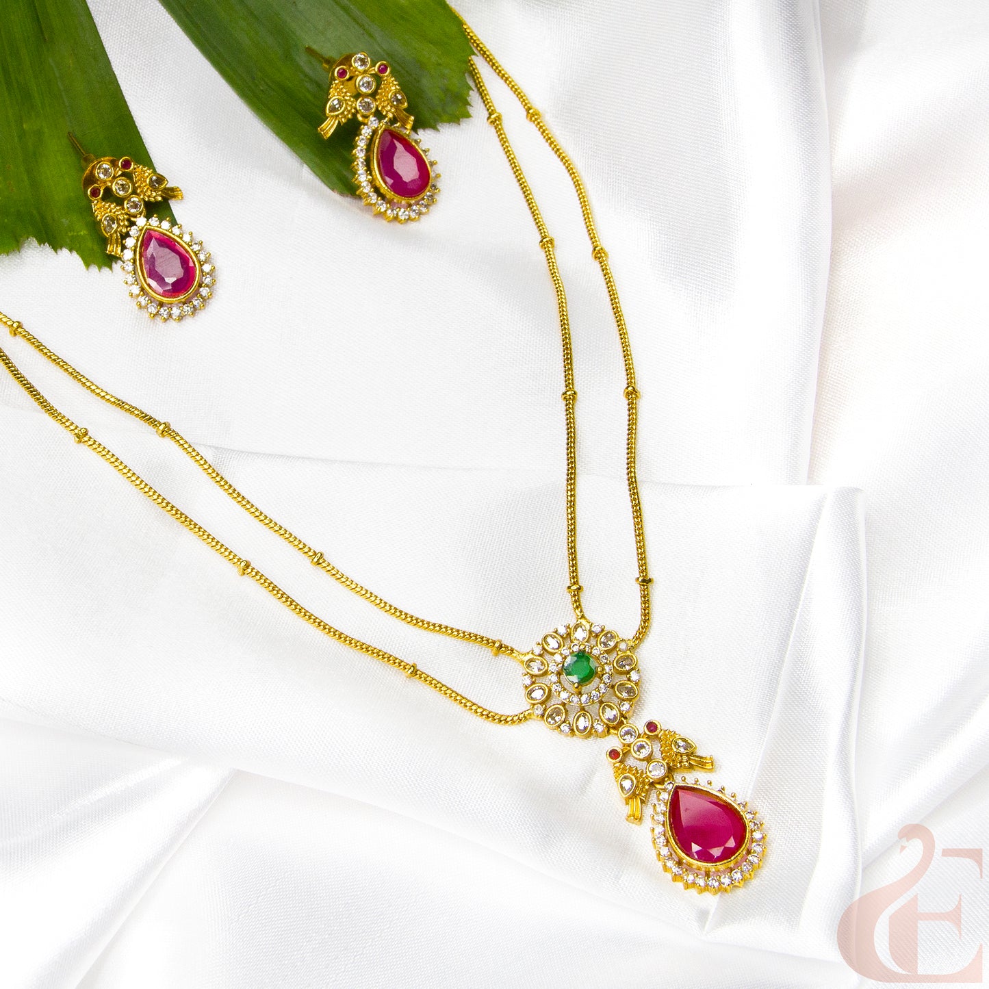 Premium AD stone Pendant Chain Neckpiece & Earrings 03