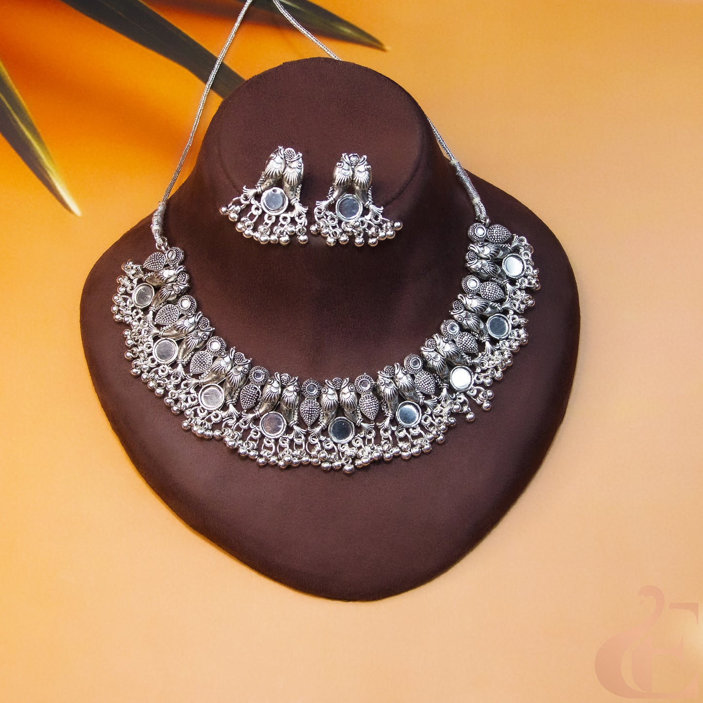 Top view of Oxidized Necklace & Earrings