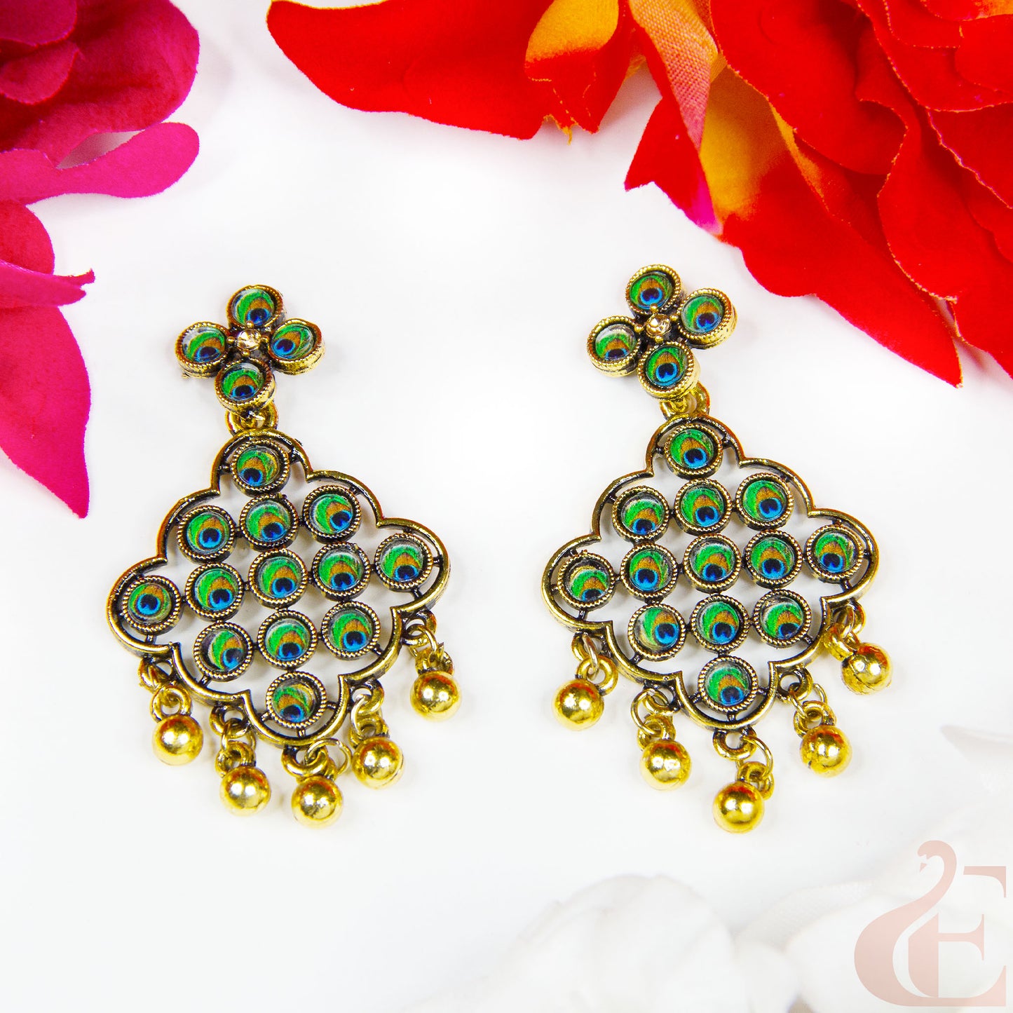 Top view of Oxidized Peacock Earring