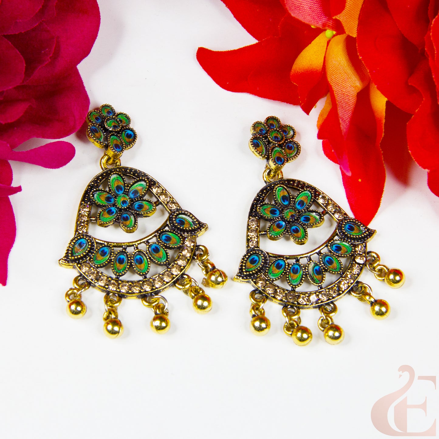 Top view of Oxidized Peacock Earring