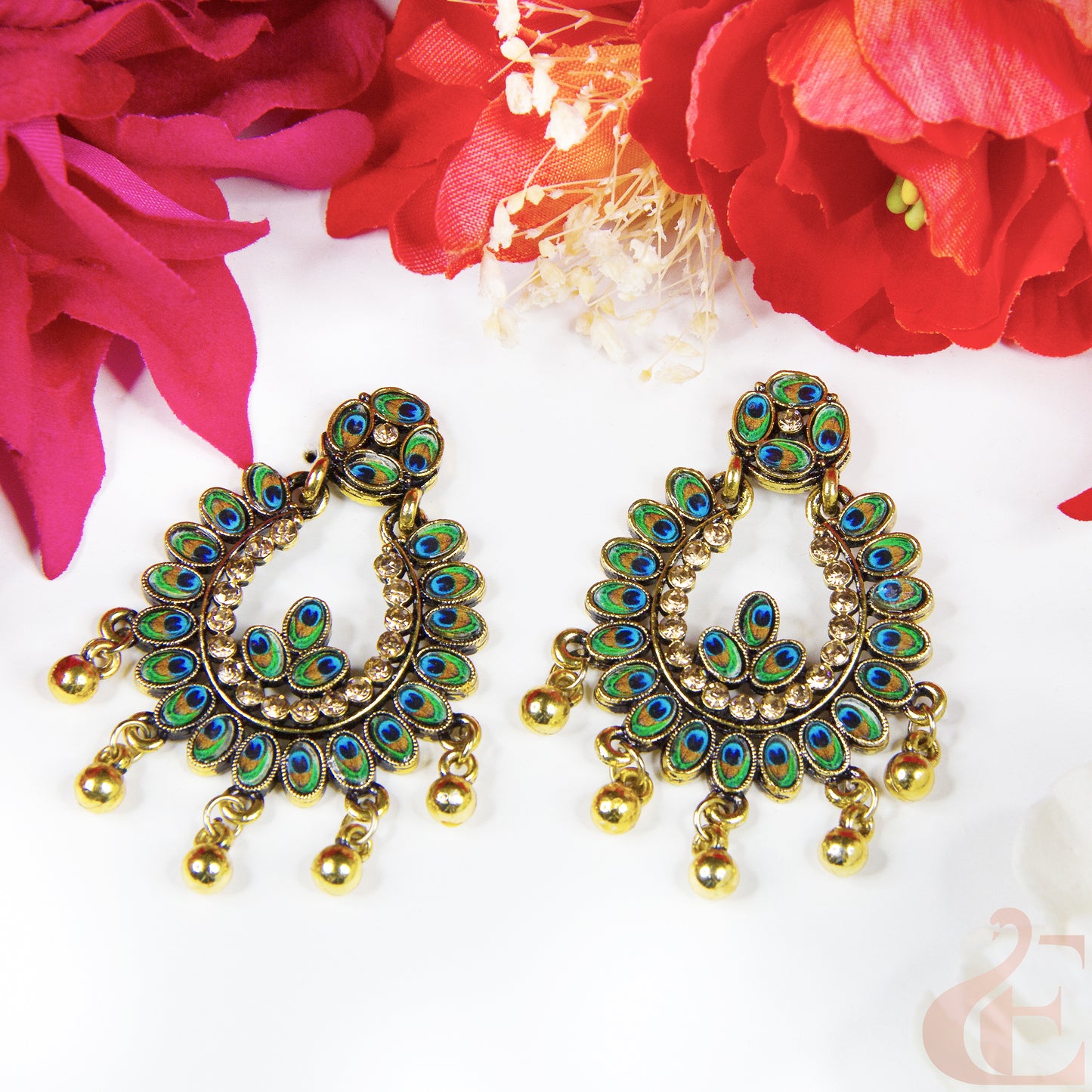 Top view of Oxidized Peacock Earring