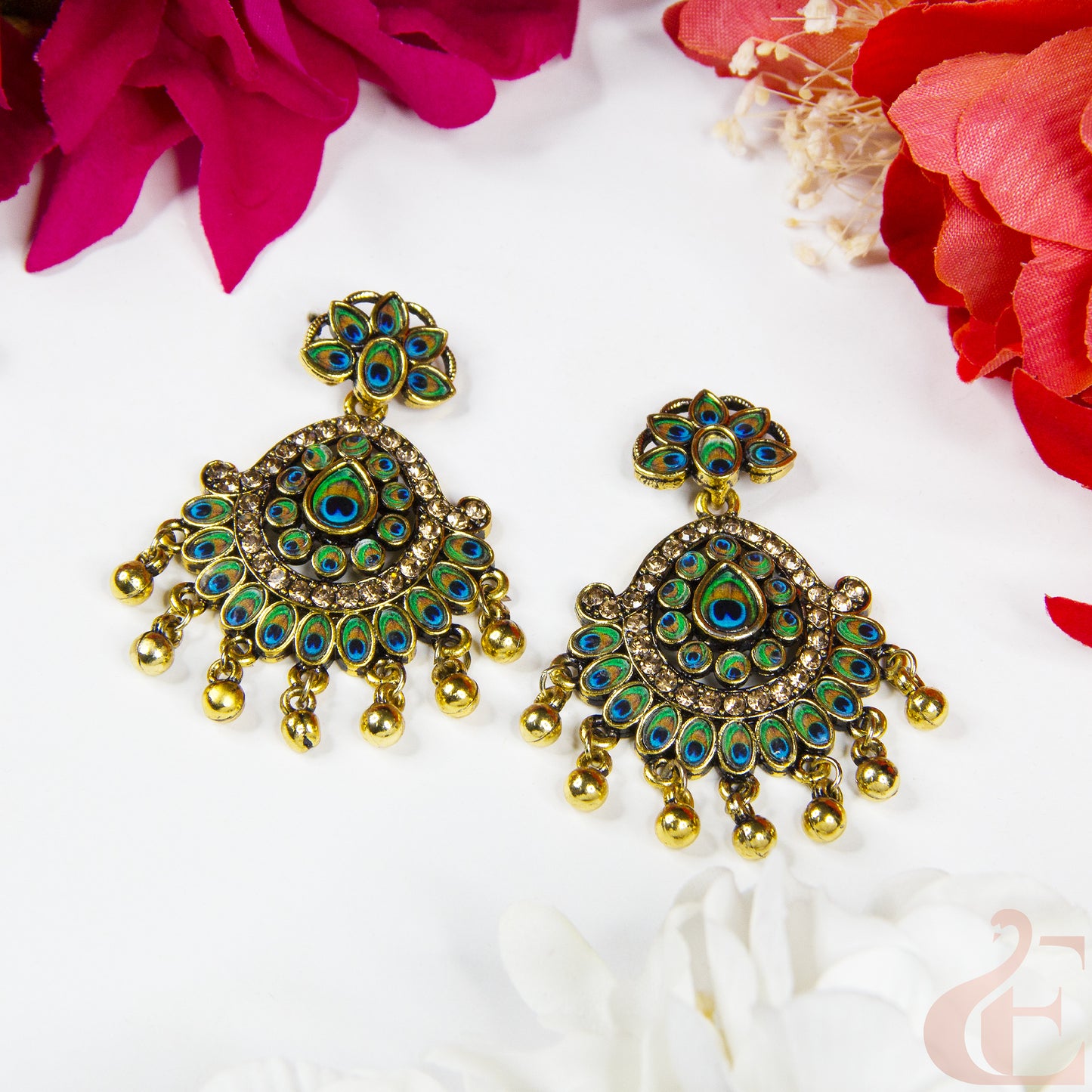 Top view of Oxidized Peacock Earring