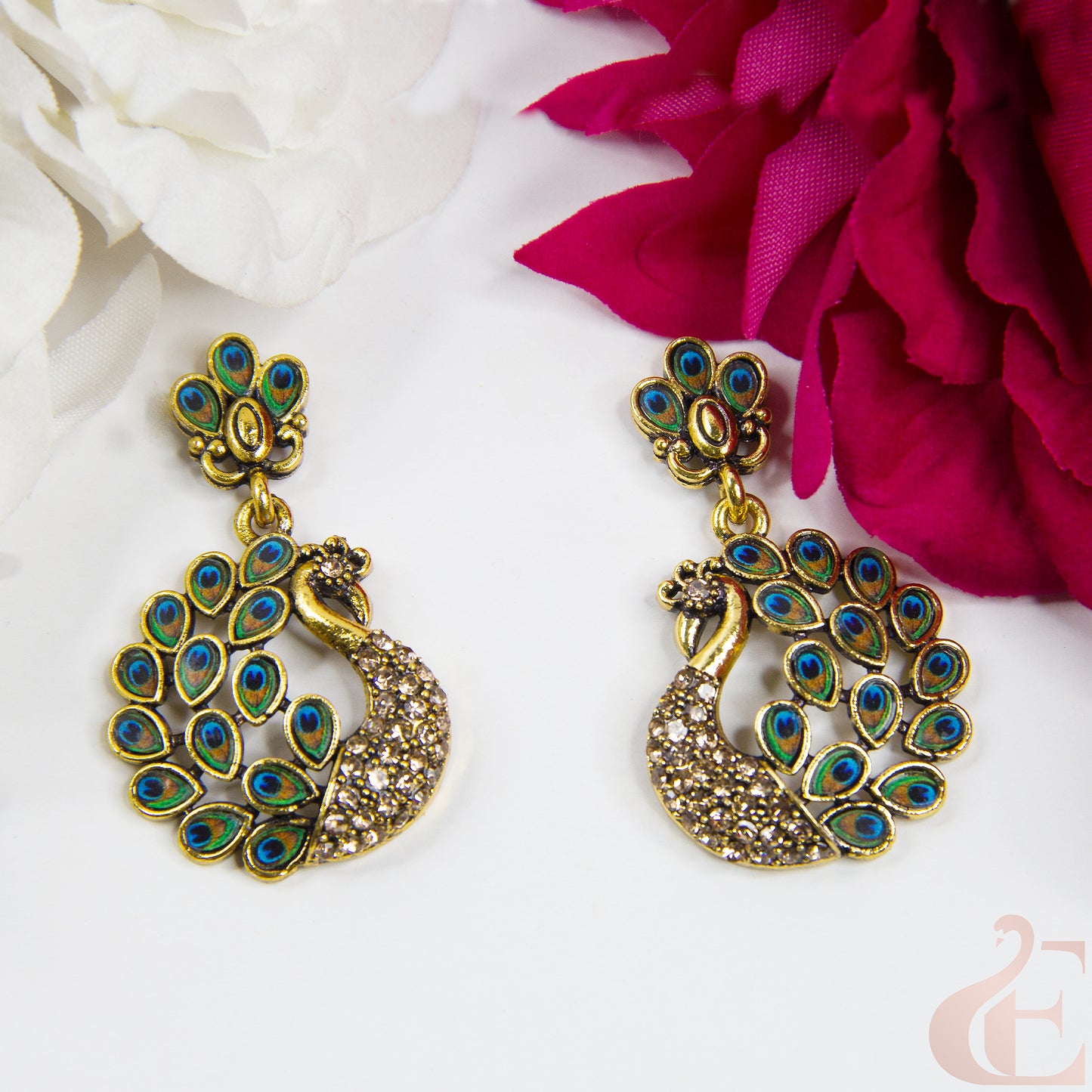 Top view of Oxidized Peacock Earrings 135