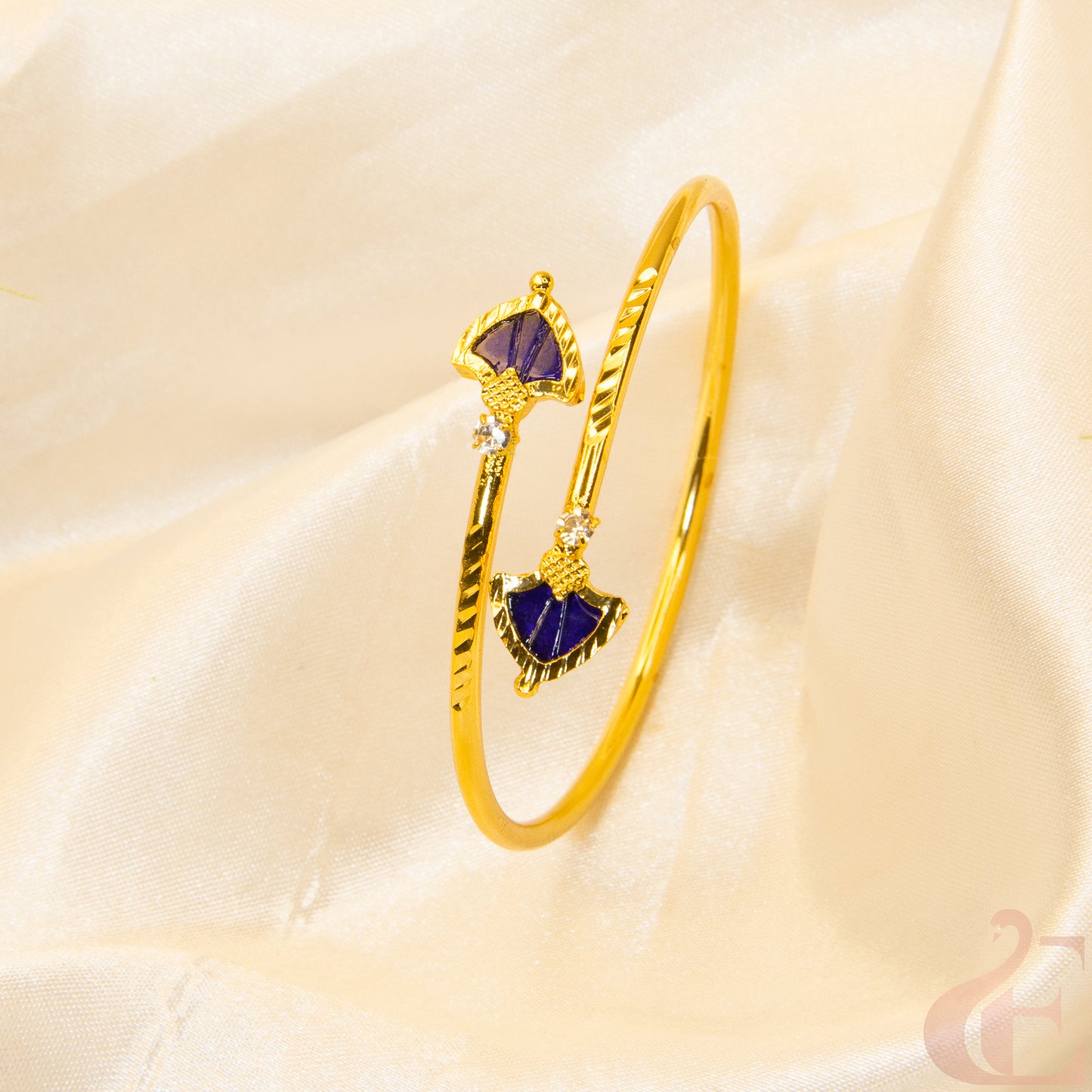 Top view of Palakka Kerala style Openable Kada Bracelet Blue stones