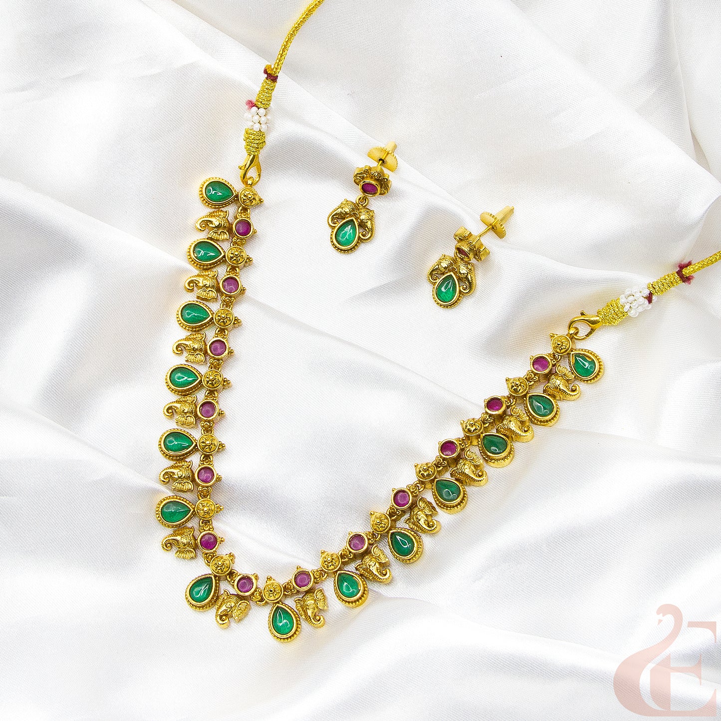 Top view of Premium Antique Necklace & Earrings ruby stones
