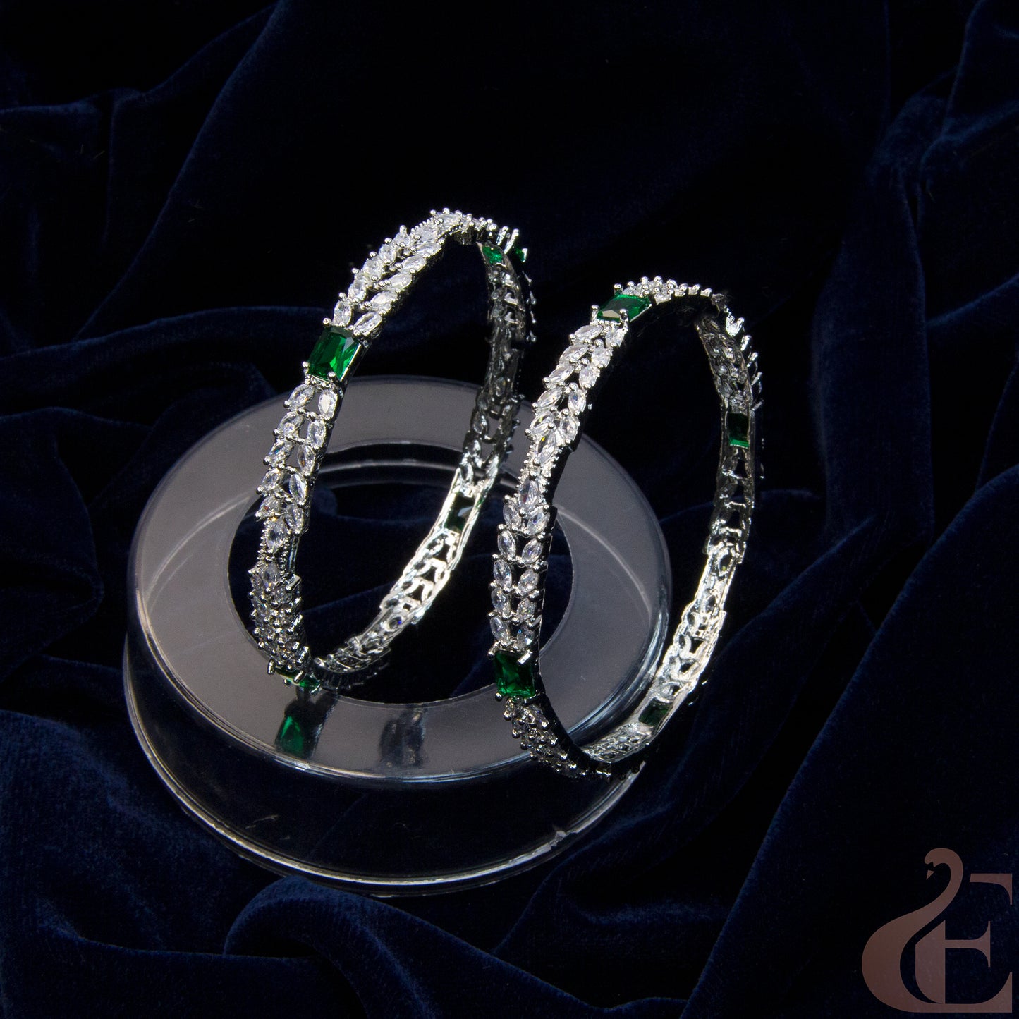 Premium Quality AD White & Green Stone Bangle( 1 pair )
