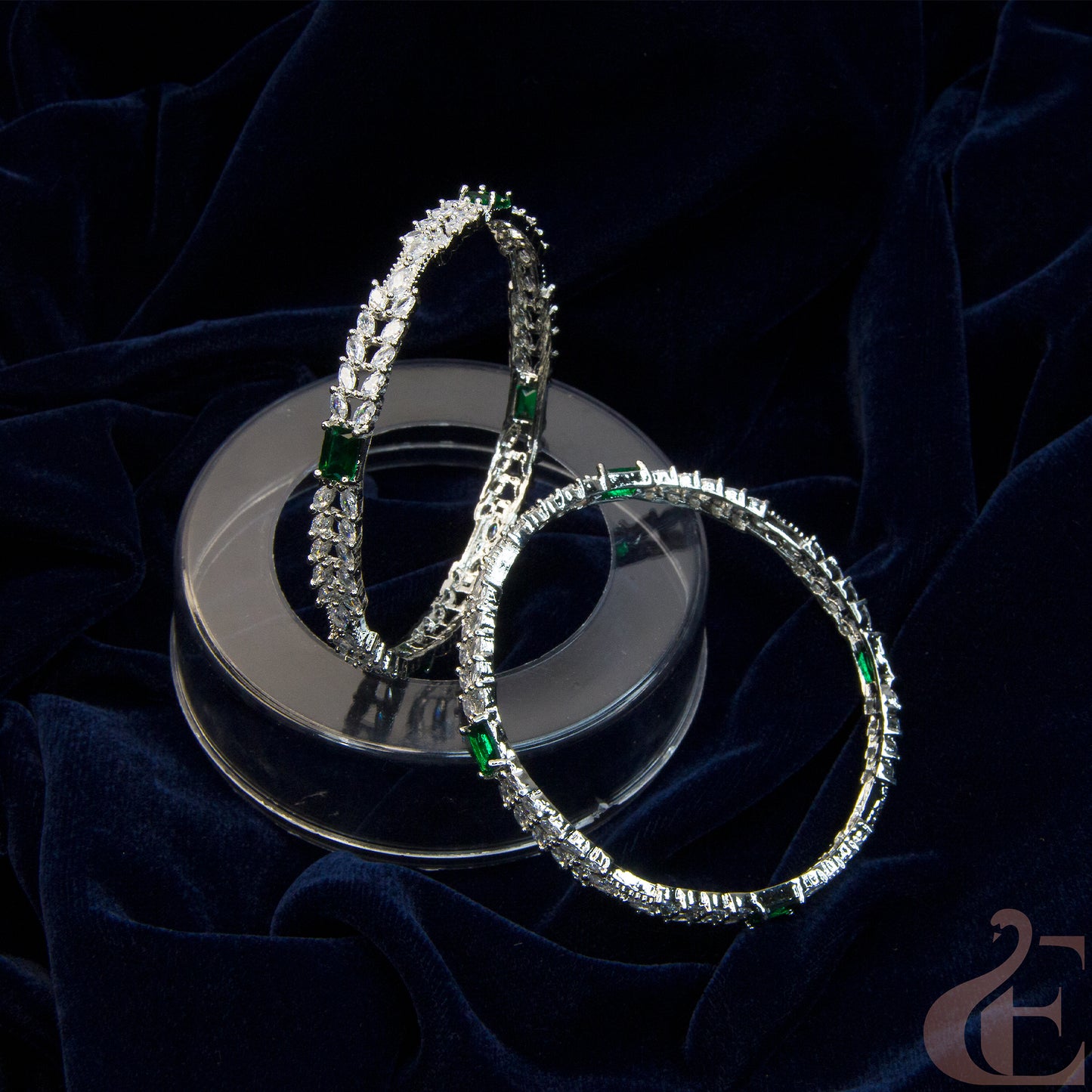 Premium Quality AD White & Green Stone Bangle( 1 pair )