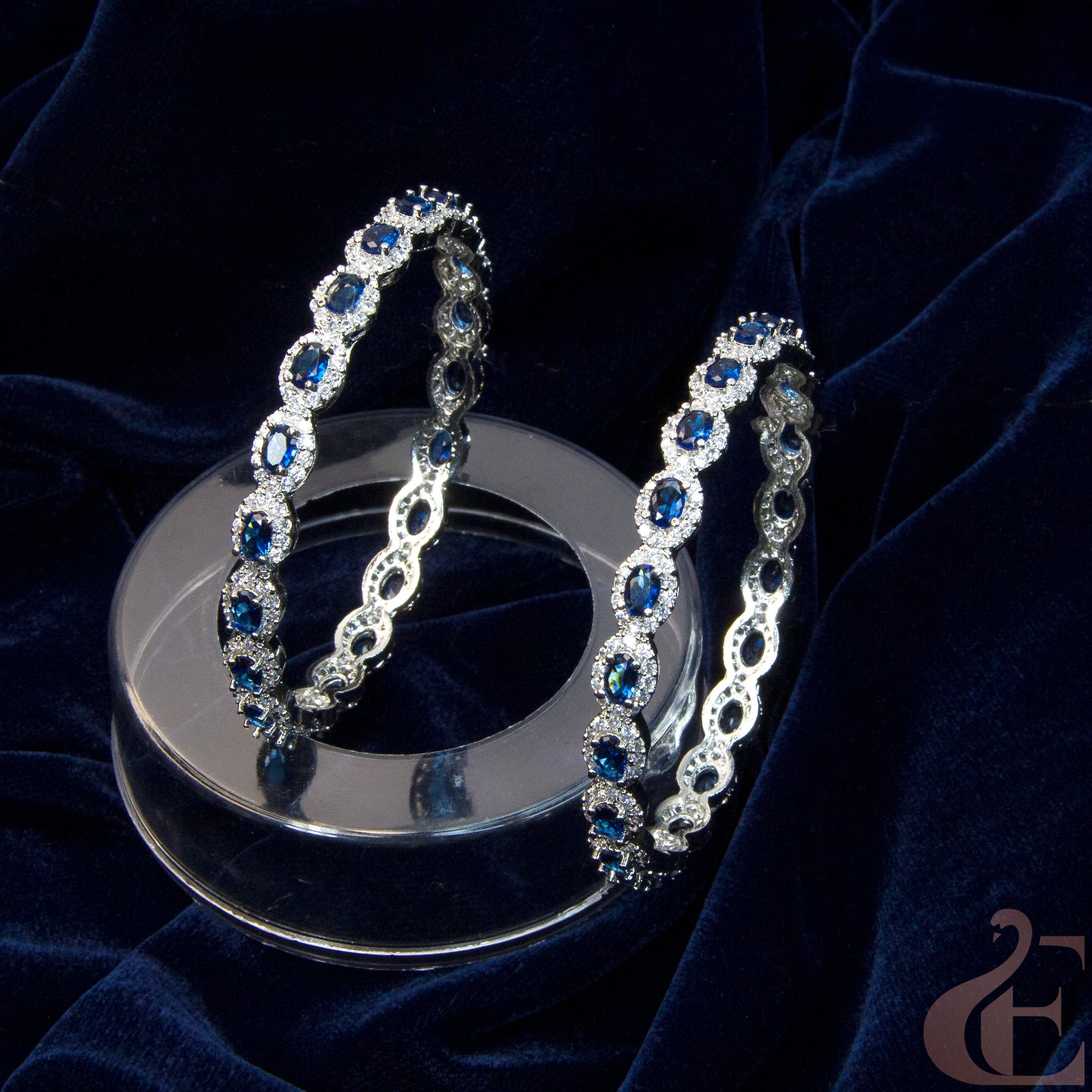 Premium Quality AD White & Blue Stone Bangle ( 1 pair )