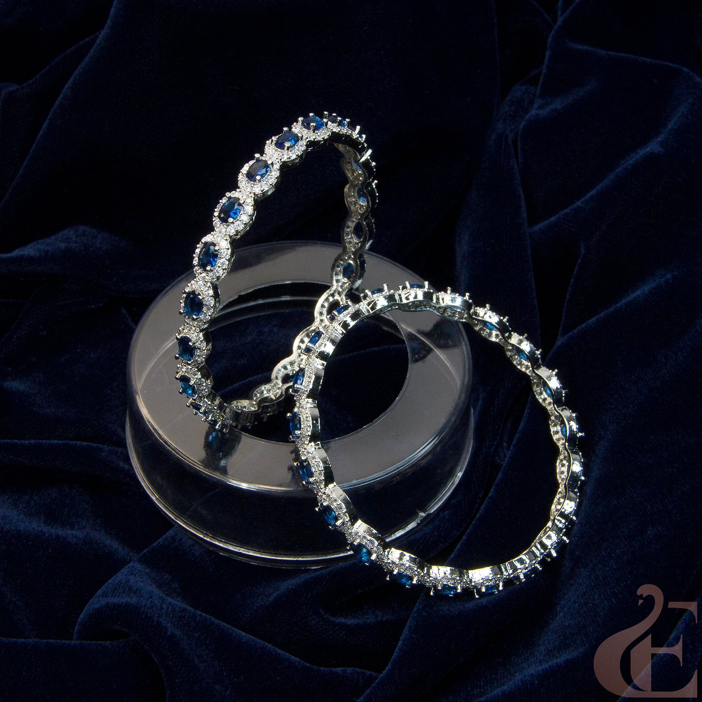 Premium Quality AD White & Blue Stone Bangle ( 1 pair )