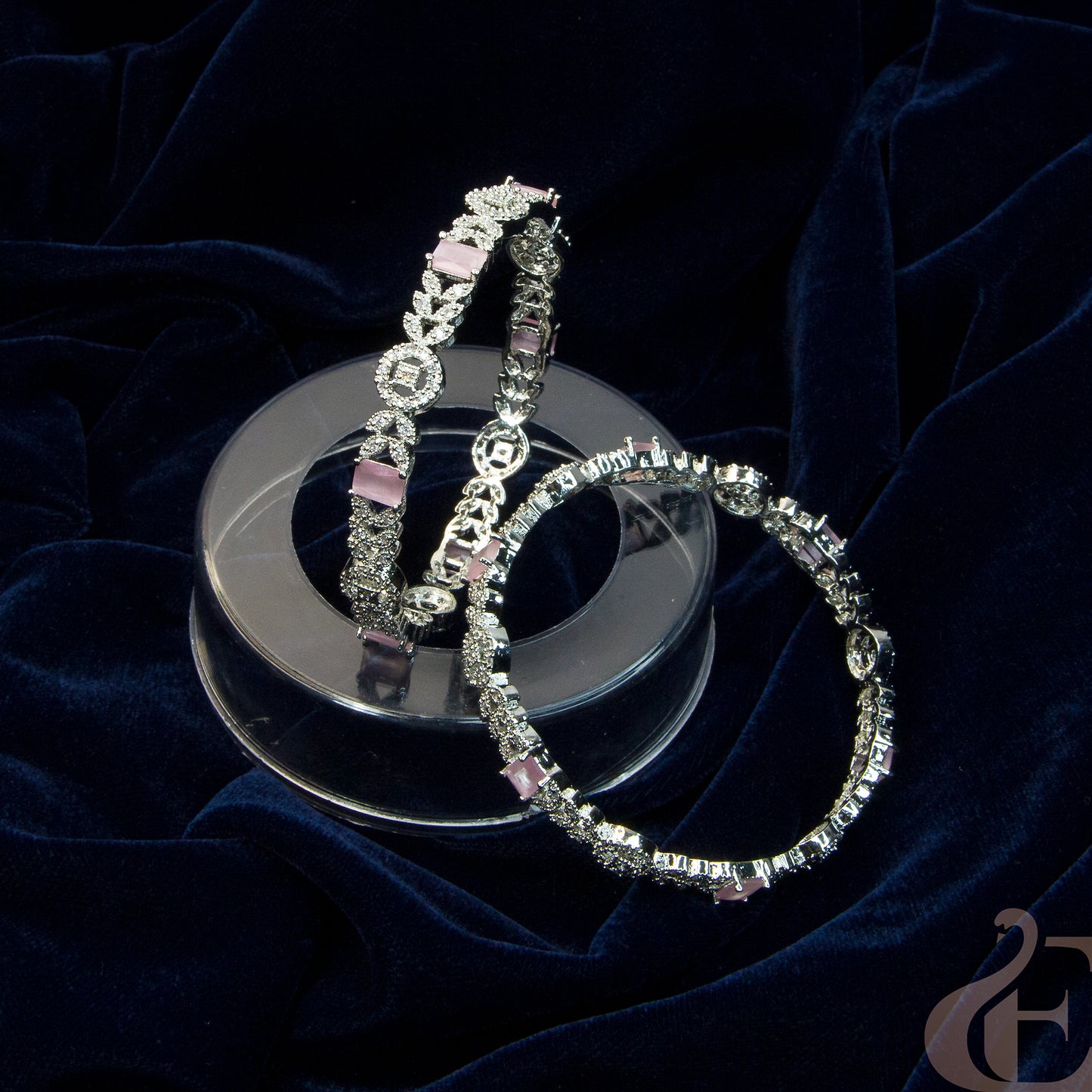 Premium Quality AD White & Baby Pink Stone Bangle ( 1 pair )