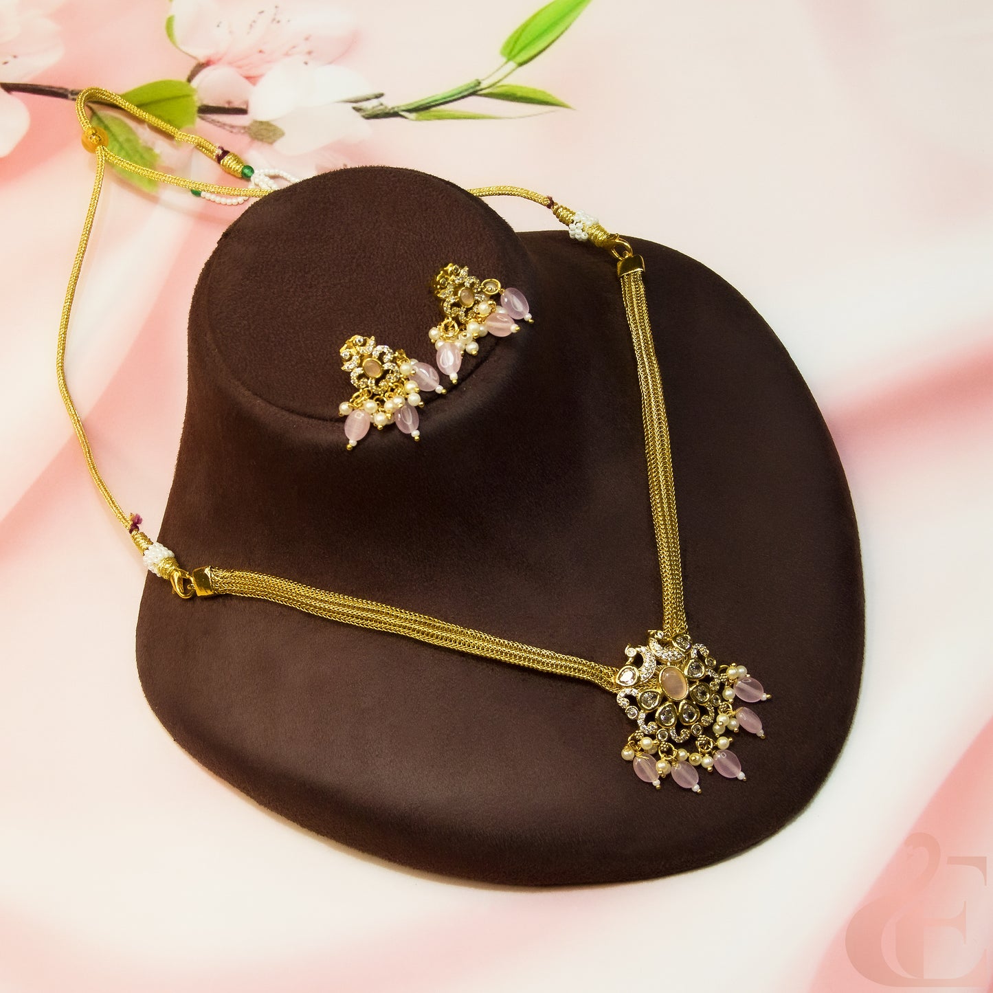 Premium AD Gold Plated Necklace & Earrings