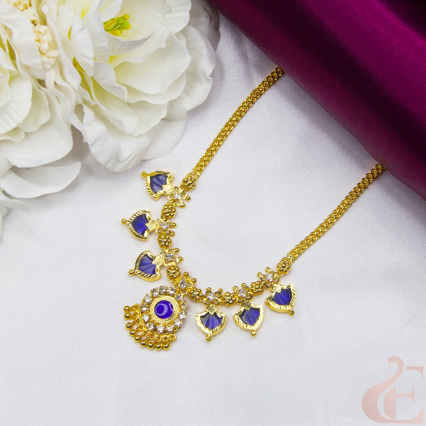 Top view of Traditional Palakka Necklace Blue Stones