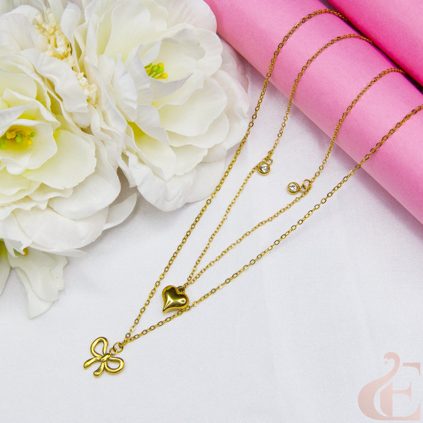 Top view of Two Layered Stainless Steel Simple Chain With Heart Pendent