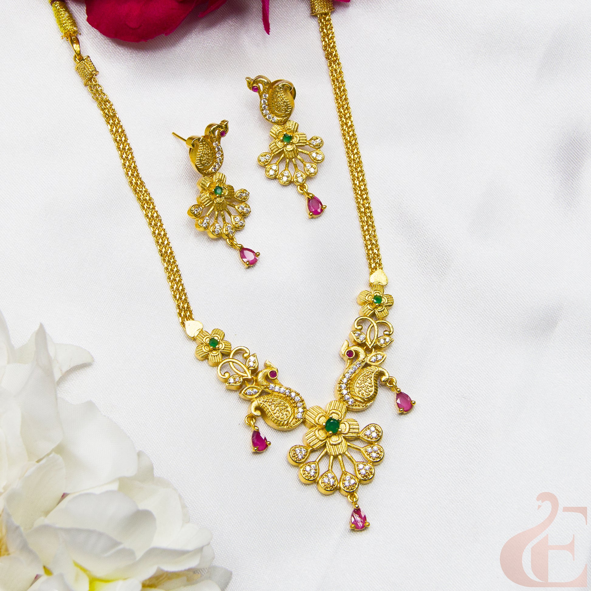 Top view of AD Antique Necklace Ruby Green  Set 120