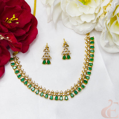 Top view of AD Antique Necklace Set Green stones 