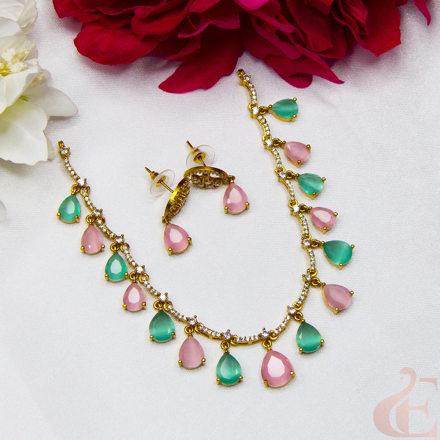 Top view of AD Antique Necklace Set Multi color stones 